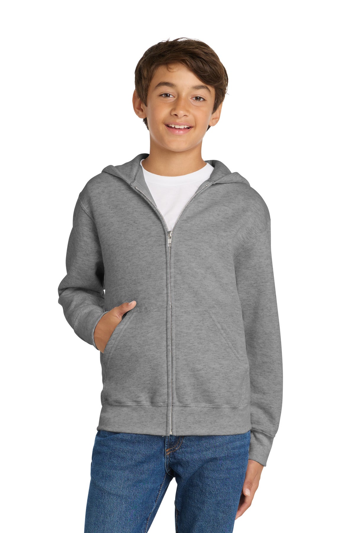Custom Athletic Heather Core Fleece Full-Zip Hoodie PC90YZH, personalized by SanCanDo Swag in Argyle, TX