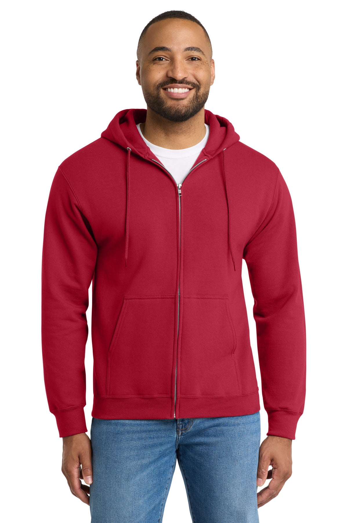Custom Red Essential Fleece Full-Zip Hoodie PC90ZH, personalized by SanCanDo Swag in Argyle, TX