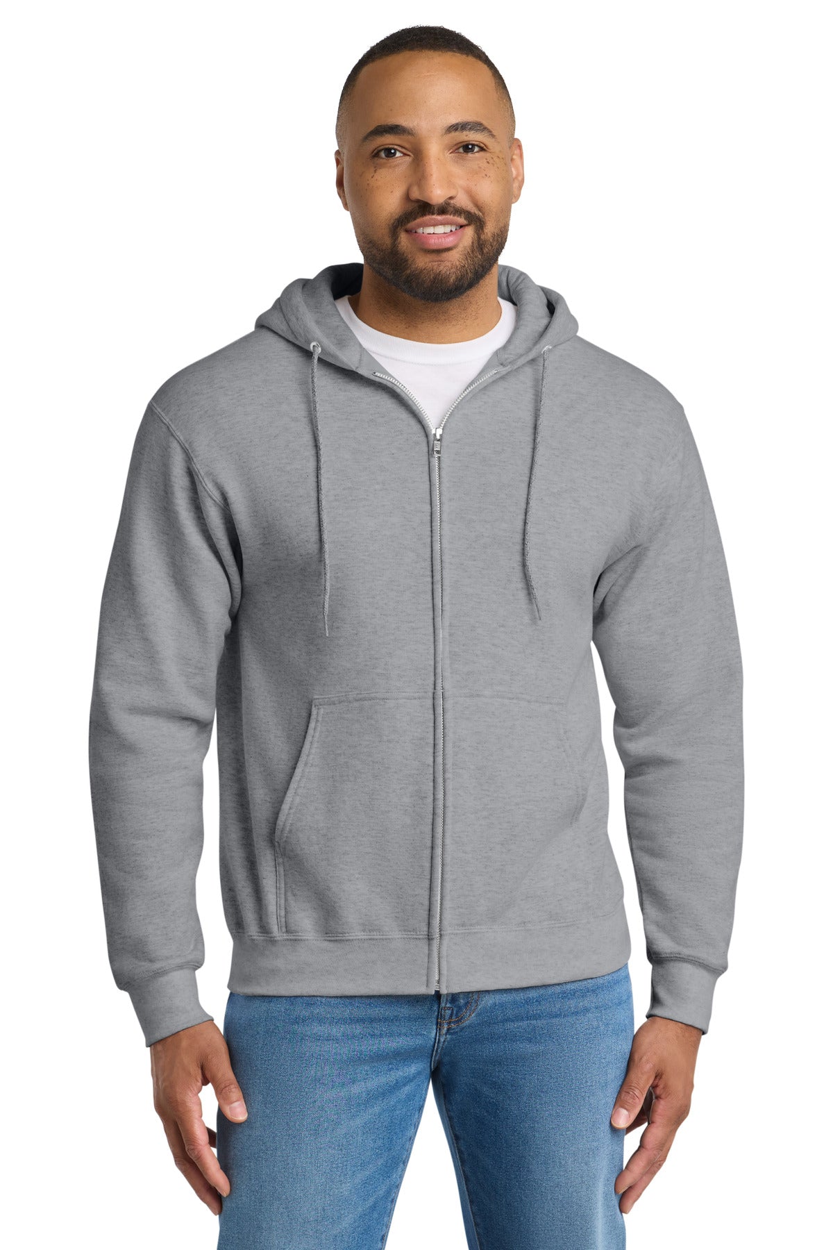 Custom Athletic Heather Tall Essential Fleece Full-Zip Hoodie PC90ZHT, personalized by SanCanDo Swag in Argyle, TX