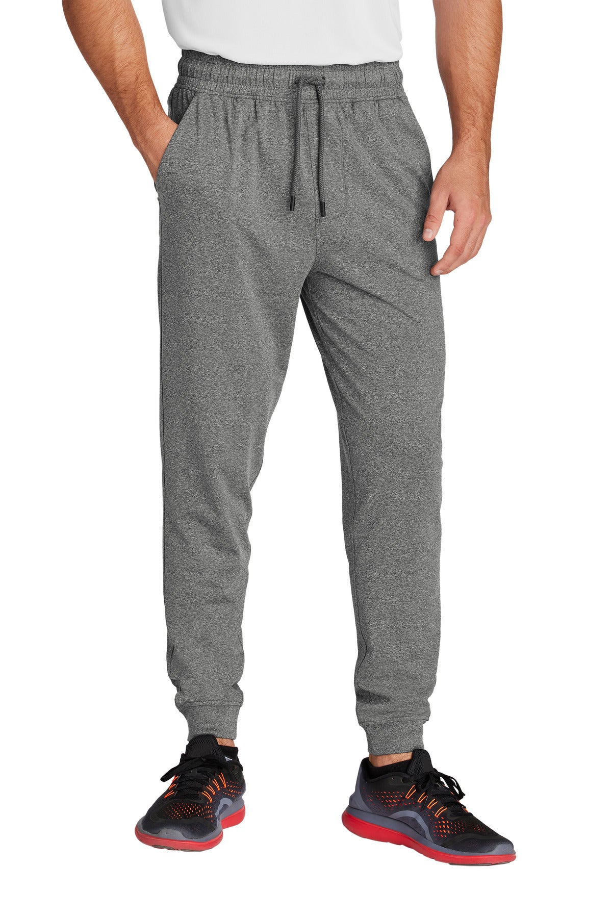 Custom Charcoal Grey Heather Sport-Wick Stretch Jogger PST858, personalized by SanCanDo Swag in Argyle, TX