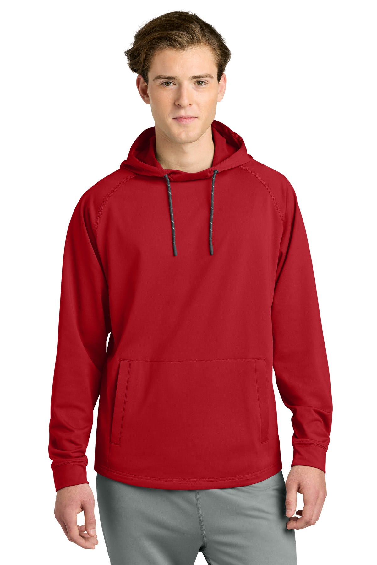 Custom Red Fleece Long Sleeve Hoodie RA7200LSH, personalized by SanCanDo Swag in Argyle, TX