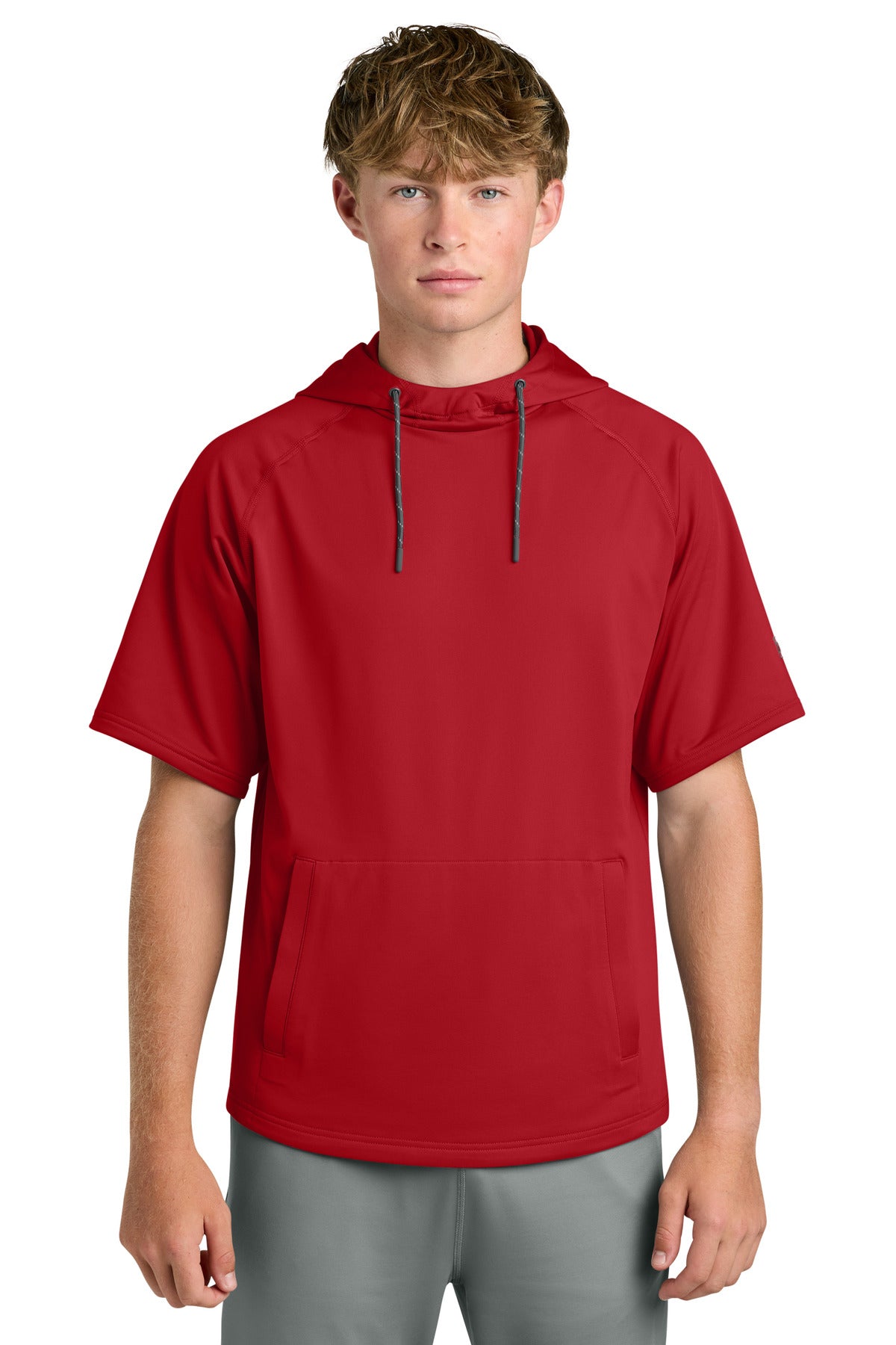 Custom Red Fleece Short Sleeve Hoodie RA7200SSH, personalized by SanCanDo Swag in Argyle, TX
