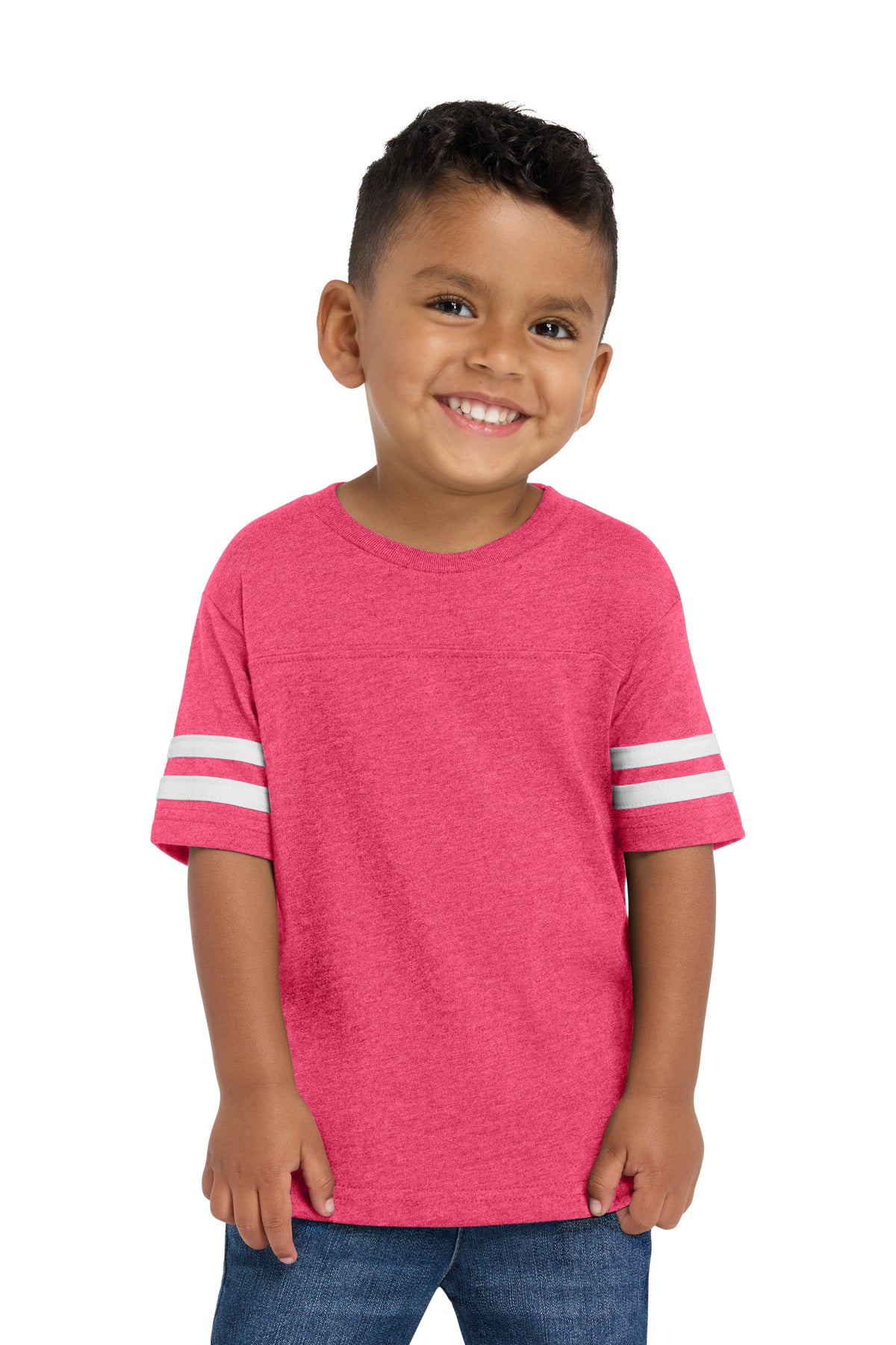 Custom Vintage Hot Pink/ Blended White Toddler Football Fine Jersey Tee RS3037, personalized by SanCanDo Swag in Argyle, TX