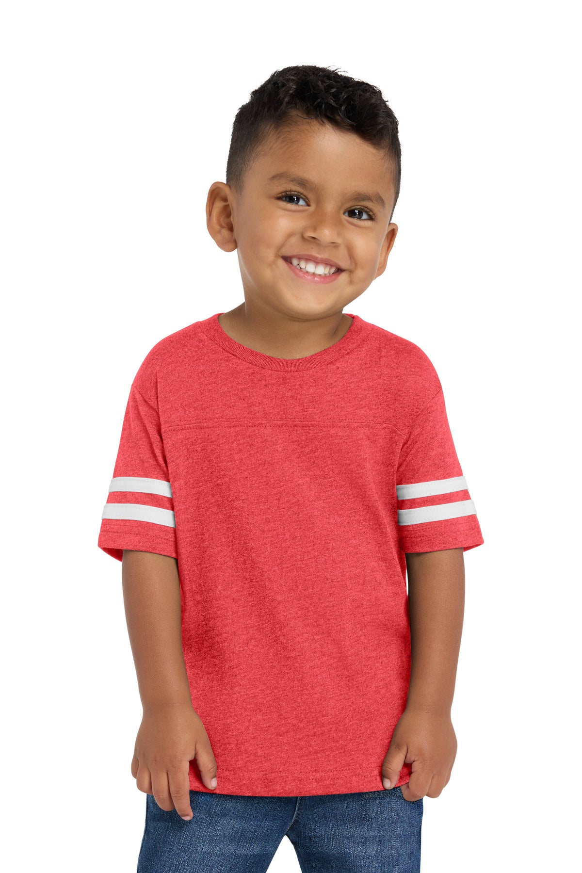 Custom Vintage Red/ Blended White Toddler Football Fine Jersey Tee RS3037, personalized by SanCanDo Swag in Argyle, TX