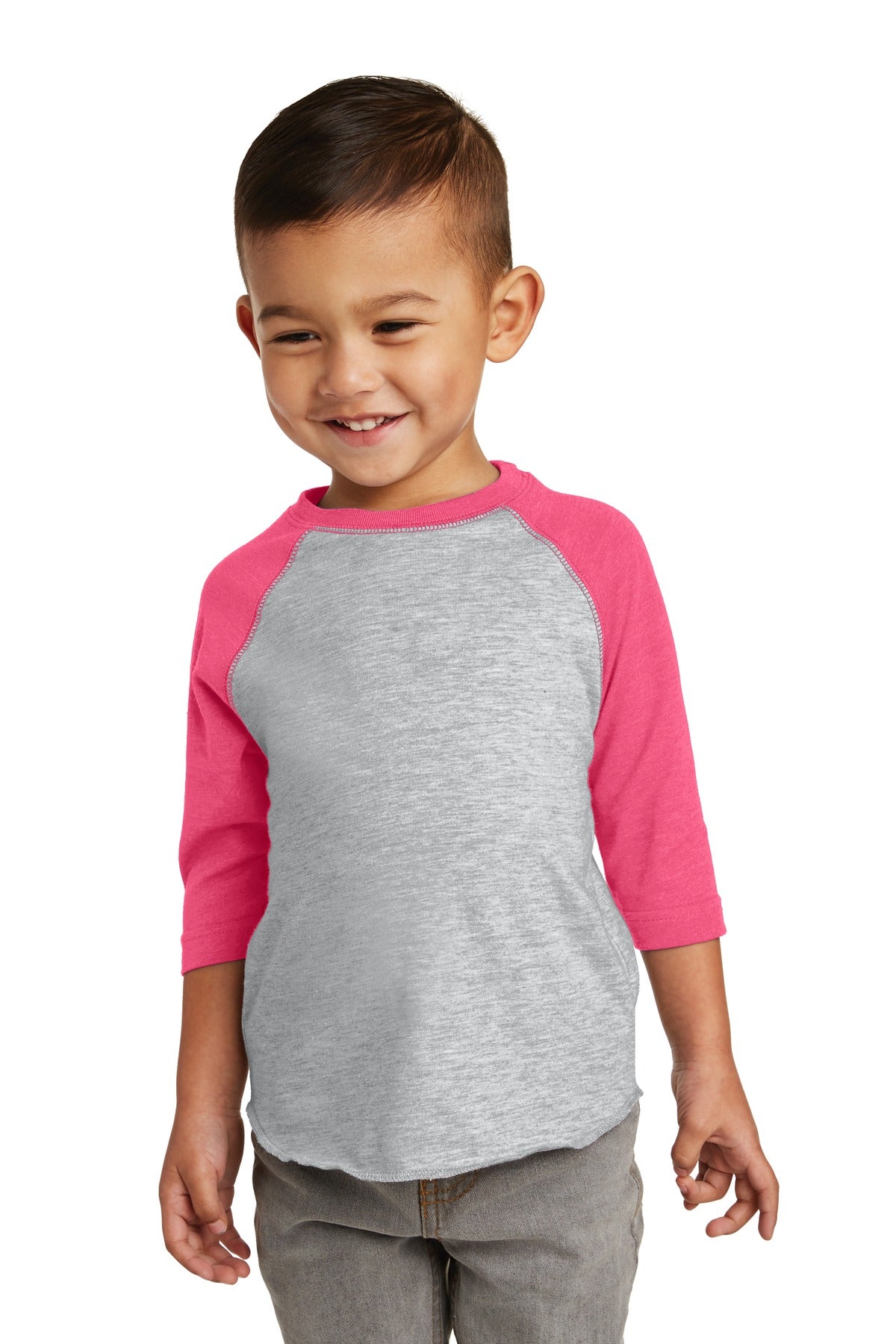 Custom Vintage Heather/ Vintage Hot Pink Toddler Baseball Fine Jersey Tee RS3330, personalized by SanCanDo Swag in Argyle, TX