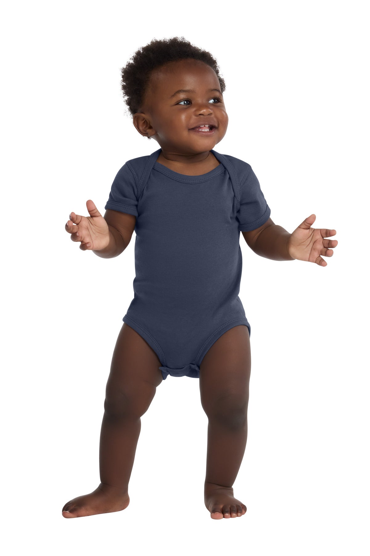 Custom Navy Infant Short Sleeve Baby Rib Bodysuit RS4400, personalized by SanCanDo Swag in Argyle, TX