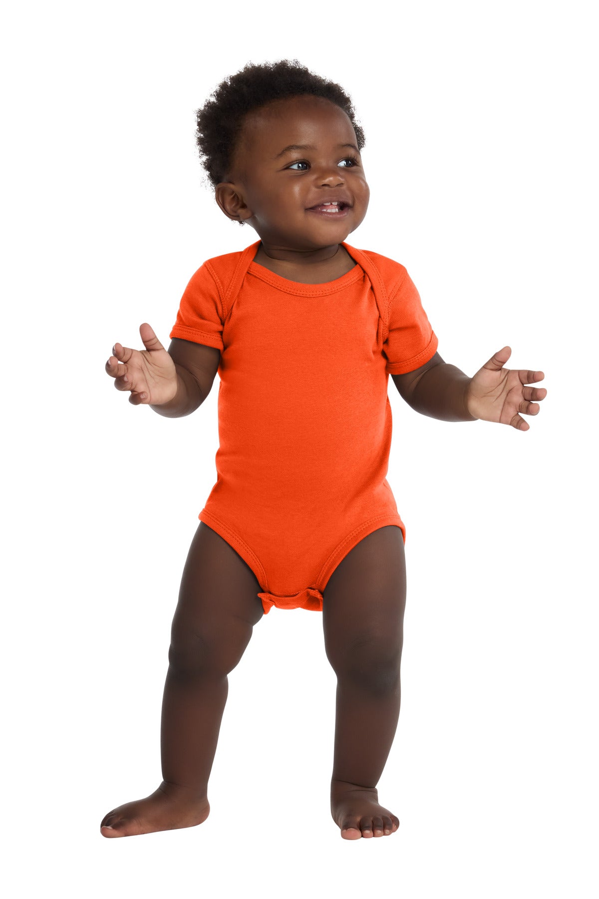 Custom Orange Infant Short Sleeve Baby Rib Bodysuit RS4400, personalized by SanCanDo Swag in Argyle, TX