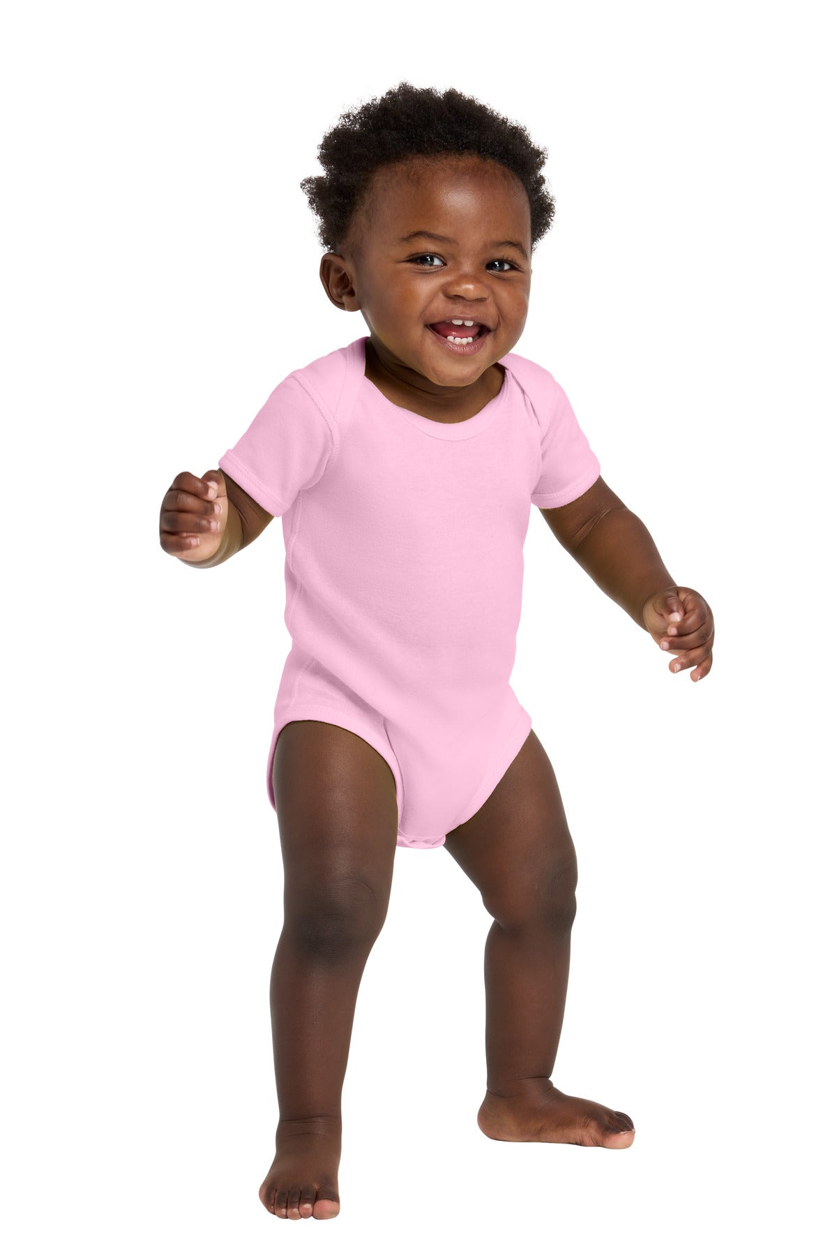 Custom Pink Infant Short Sleeve Baby Rib Bodysuit RS4400, personalized by SanCanDo Swag in Argyle, TX