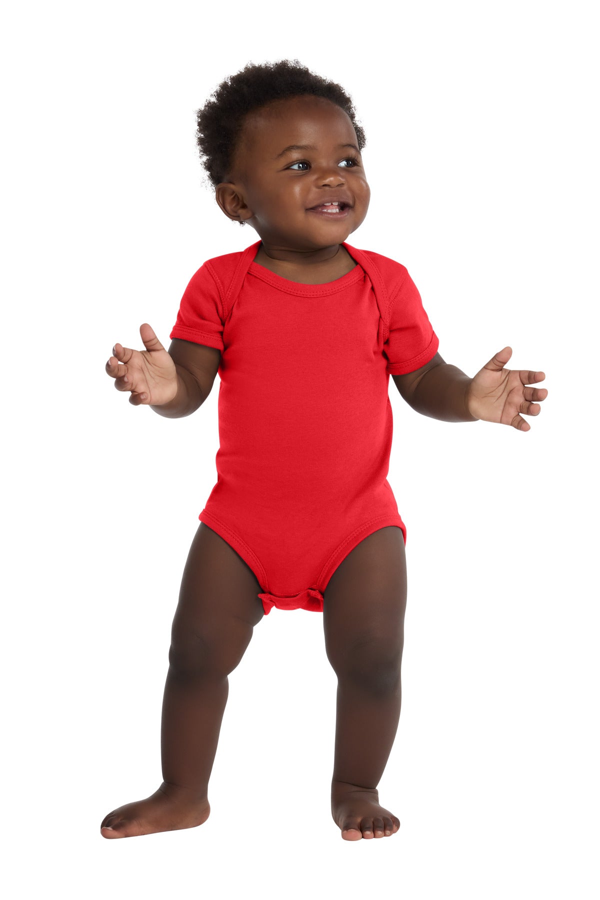 Custom Red Infant Short Sleeve Baby Rib Bodysuit RS4400, personalized by SanCanDo Swag in Argyle, TX