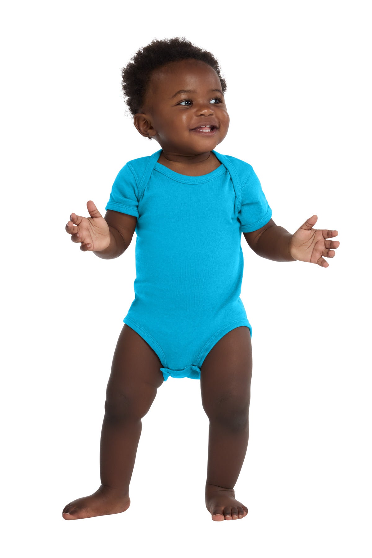 Custom Turquoise Infant Short Sleeve Baby Rib Bodysuit RS4400, personalized by SanCanDo Swag in Argyle, TX