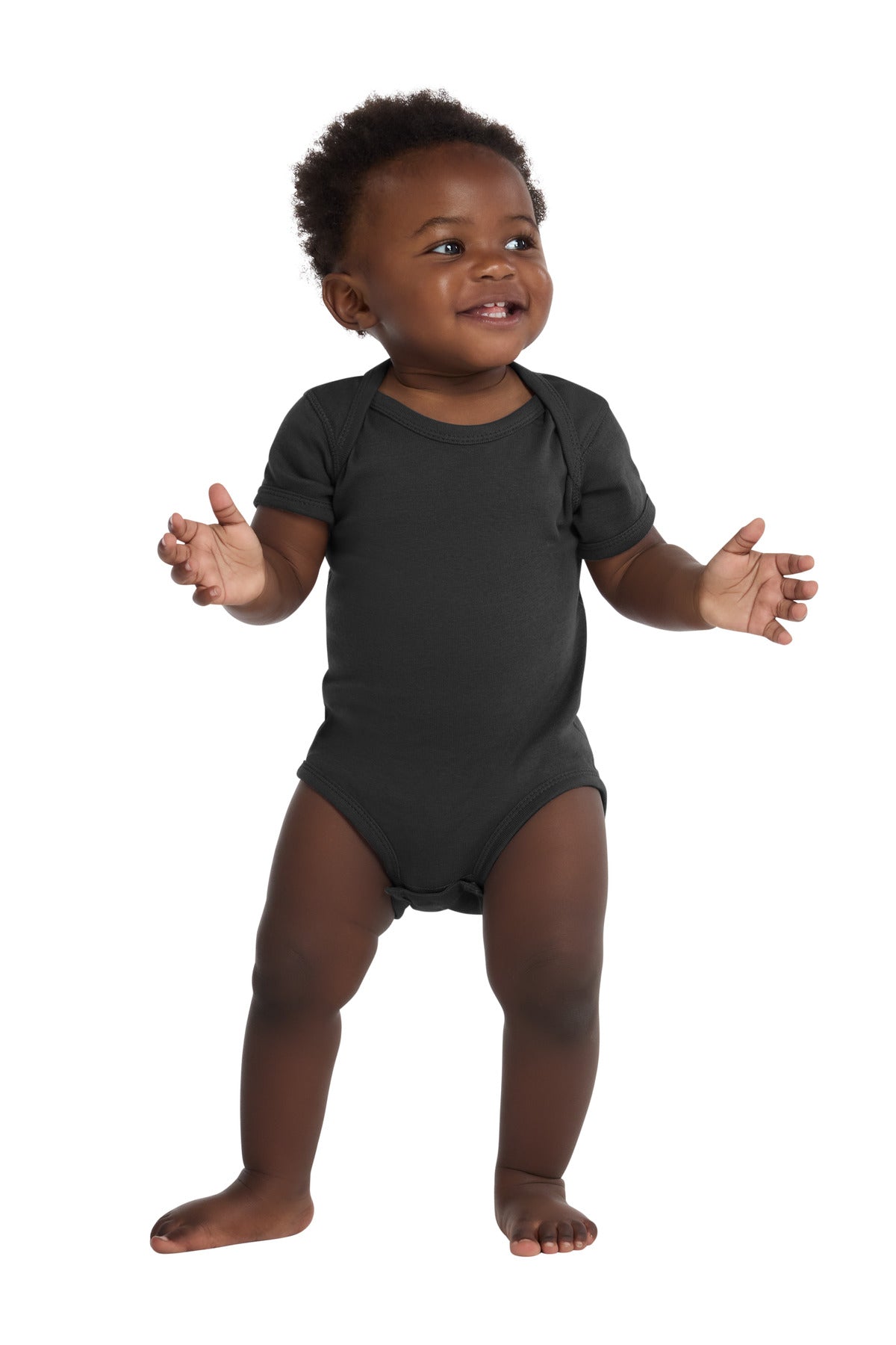Custom Black Infant Short Sleeve Baby Rib Bodysuit RS4400, personalized by SanCanDo Swag in Argyle, TX