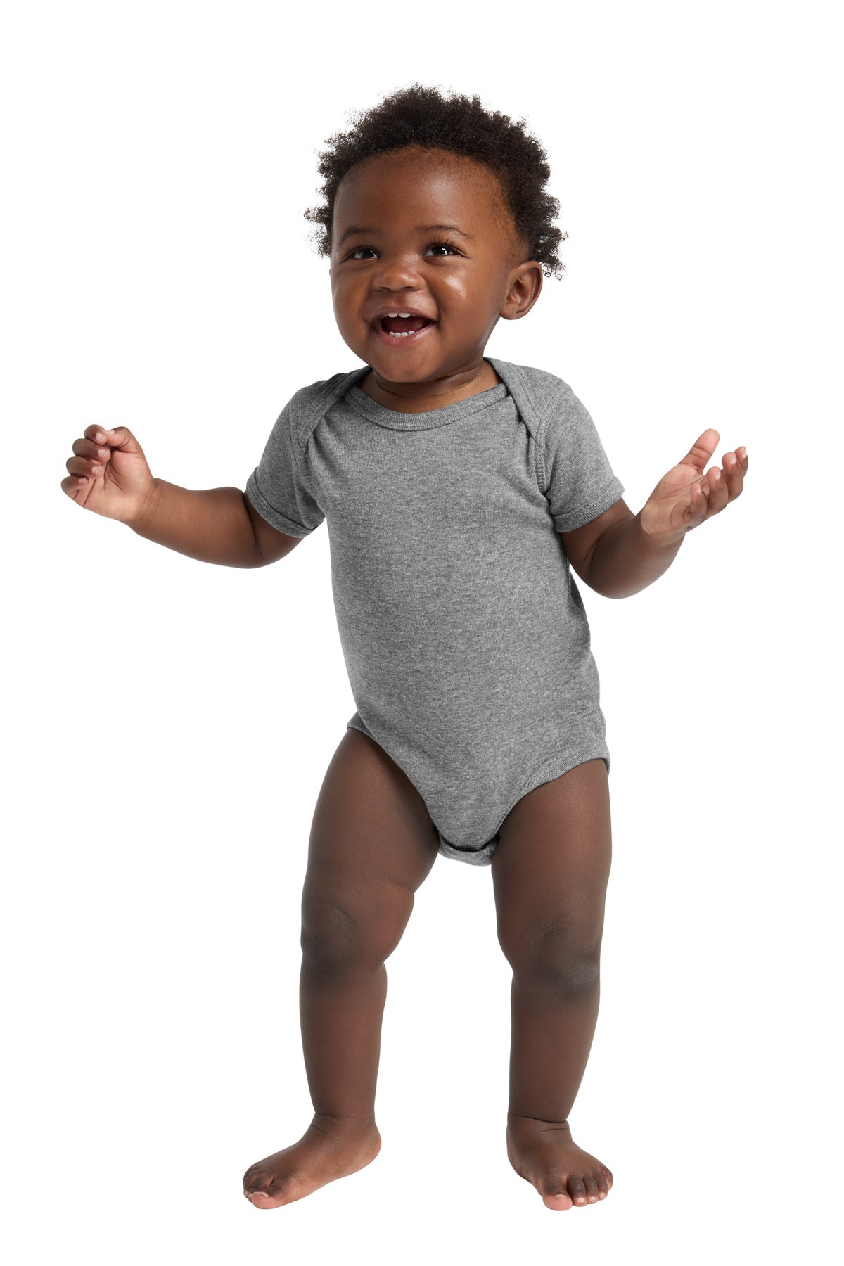 Custom Granite Heather Infant Short Sleeve Baby Rib Bodysuit RS4400, personalized by SanCanDo Swag in Argyle, TX