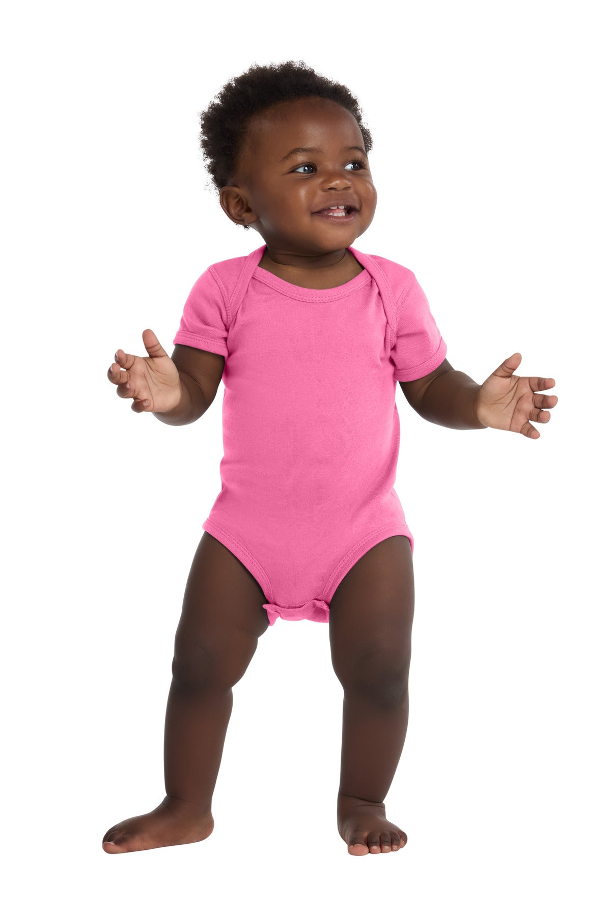 Custom Hot Pink Infant Short Sleeve Baby Rib Bodysuit RS4400, personalized by SanCanDo Swag in Argyle, TX
