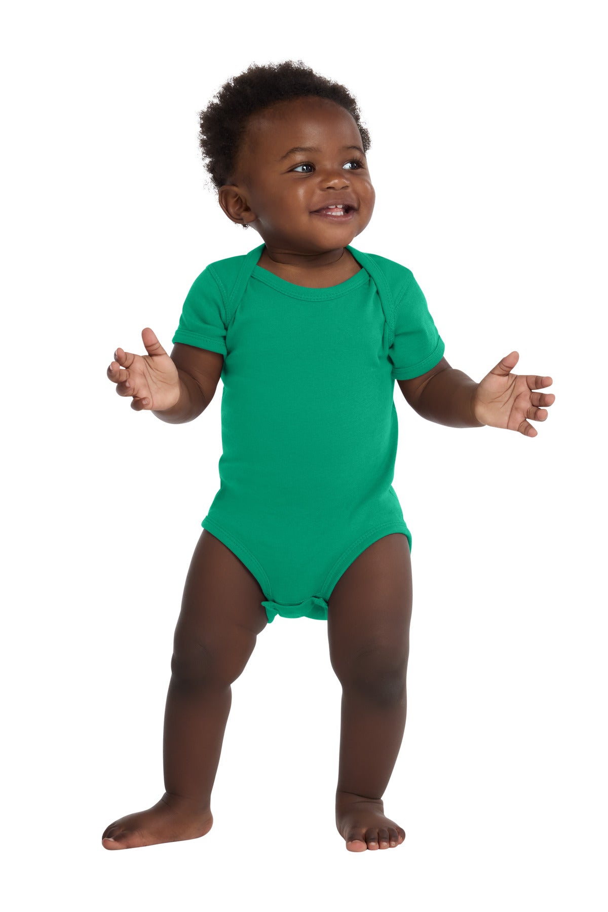 Custom Kelly Infant Short Sleeve Baby Rib Bodysuit RS4400, personalized by SanCanDo Swag in Argyle, TX