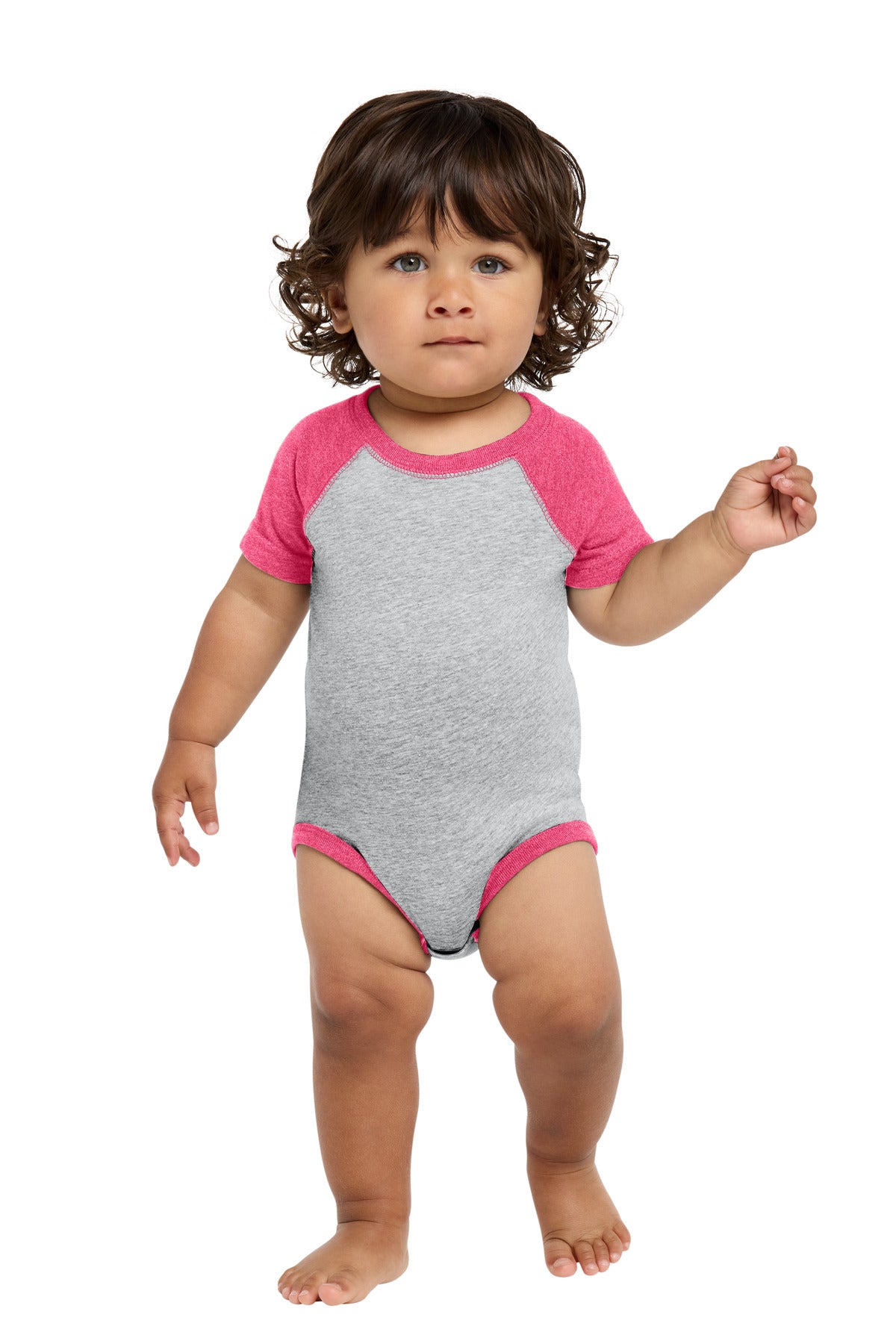 Custom Vintage Heather/ Vintage Hot Pink Infant Baseball Fine Jersey Bodysuit RS4430, personalized by SanCanDo Swag in Argyle, TX