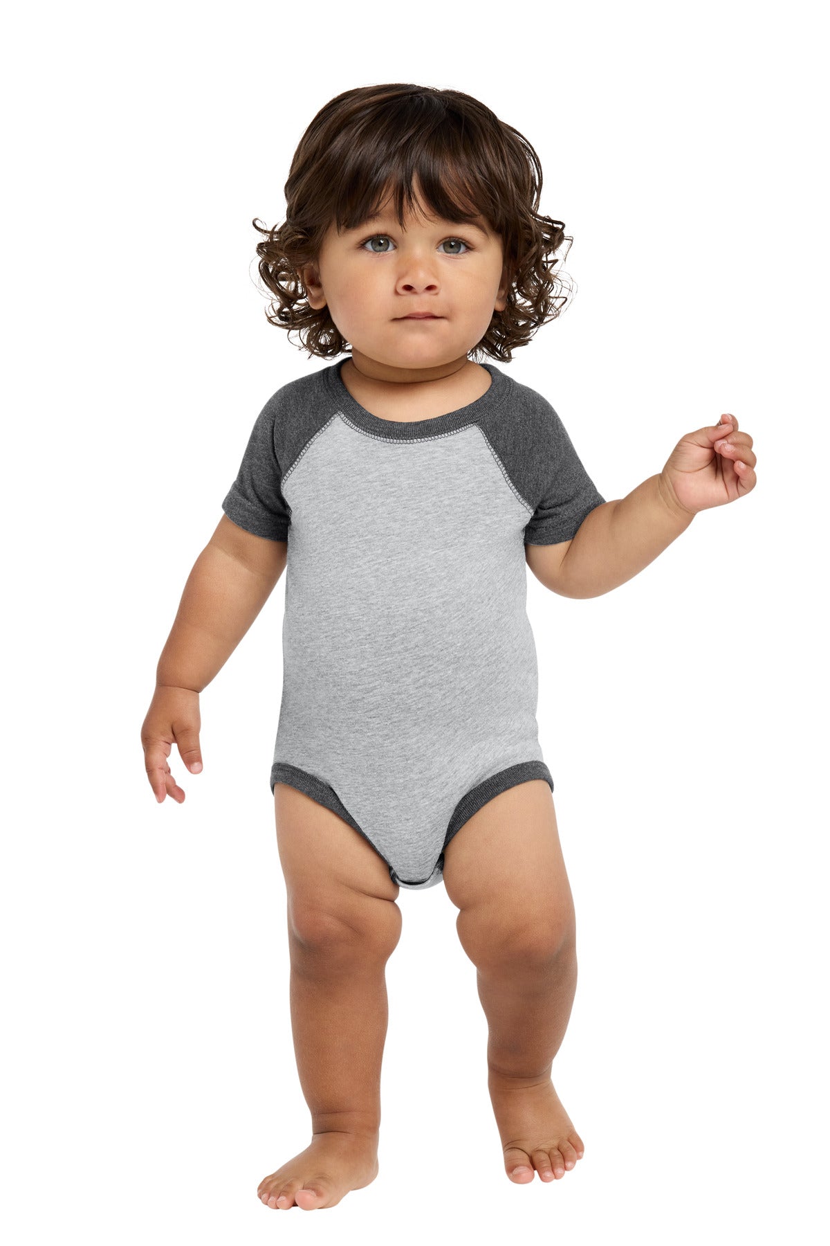 Custom Vintage Heather/ Vintage Smoke Infant Baseball Fine Jersey Bodysuit RS4430, personalized by SanCanDo Swag in Argyle, TX