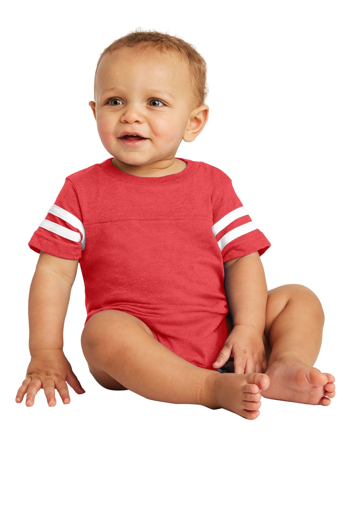 Custom Vintage Red/ Blended White Infant Football Fine Jersey Bodysuit RS4437, personalized by SanCanDo Swag in Argyle, TX