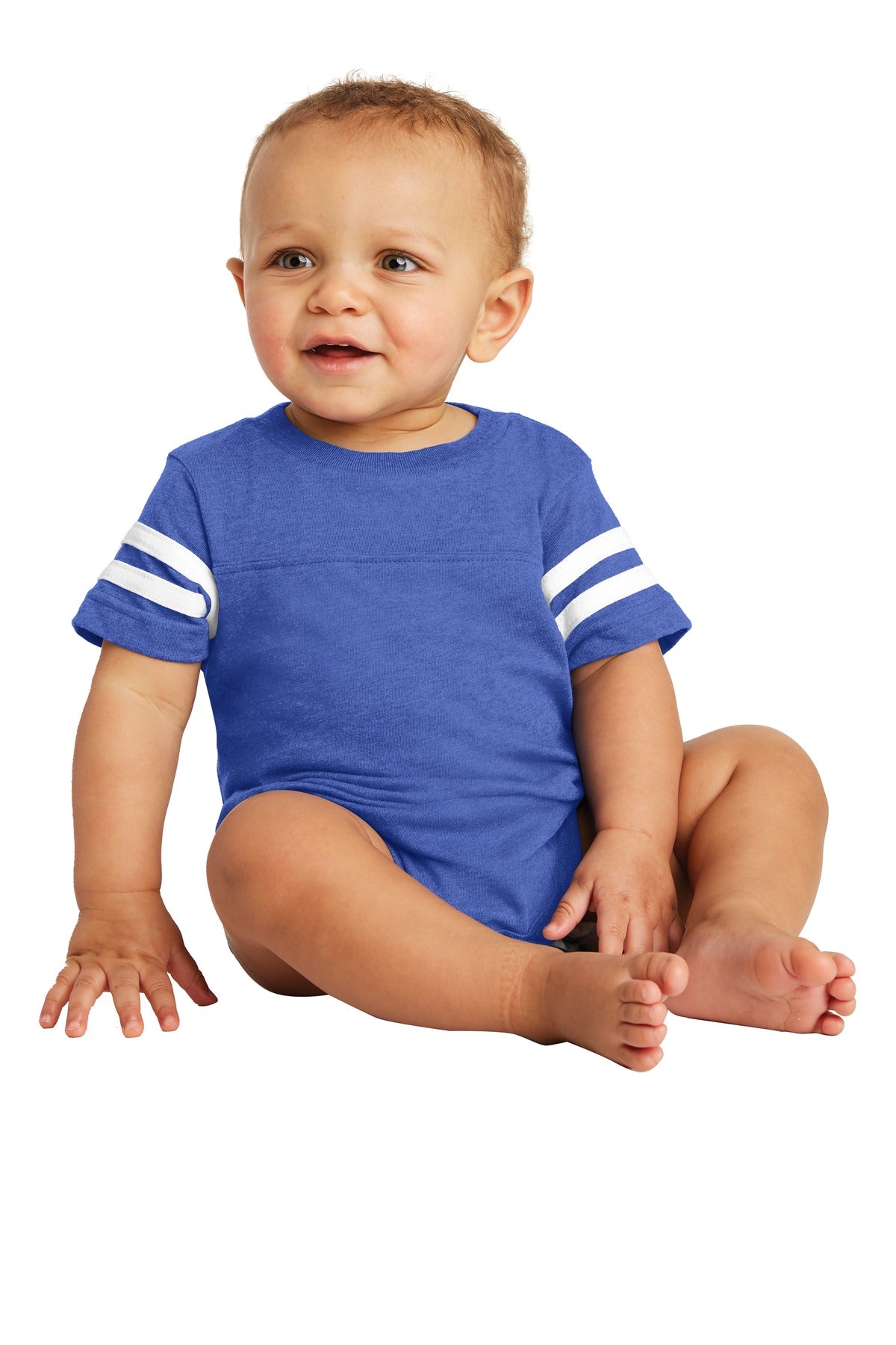 Custom Vintage Royal/ Blended White Infant Football Fine Jersey Bodysuit RS4437, personalized by SanCanDo Swag in Argyle, TX