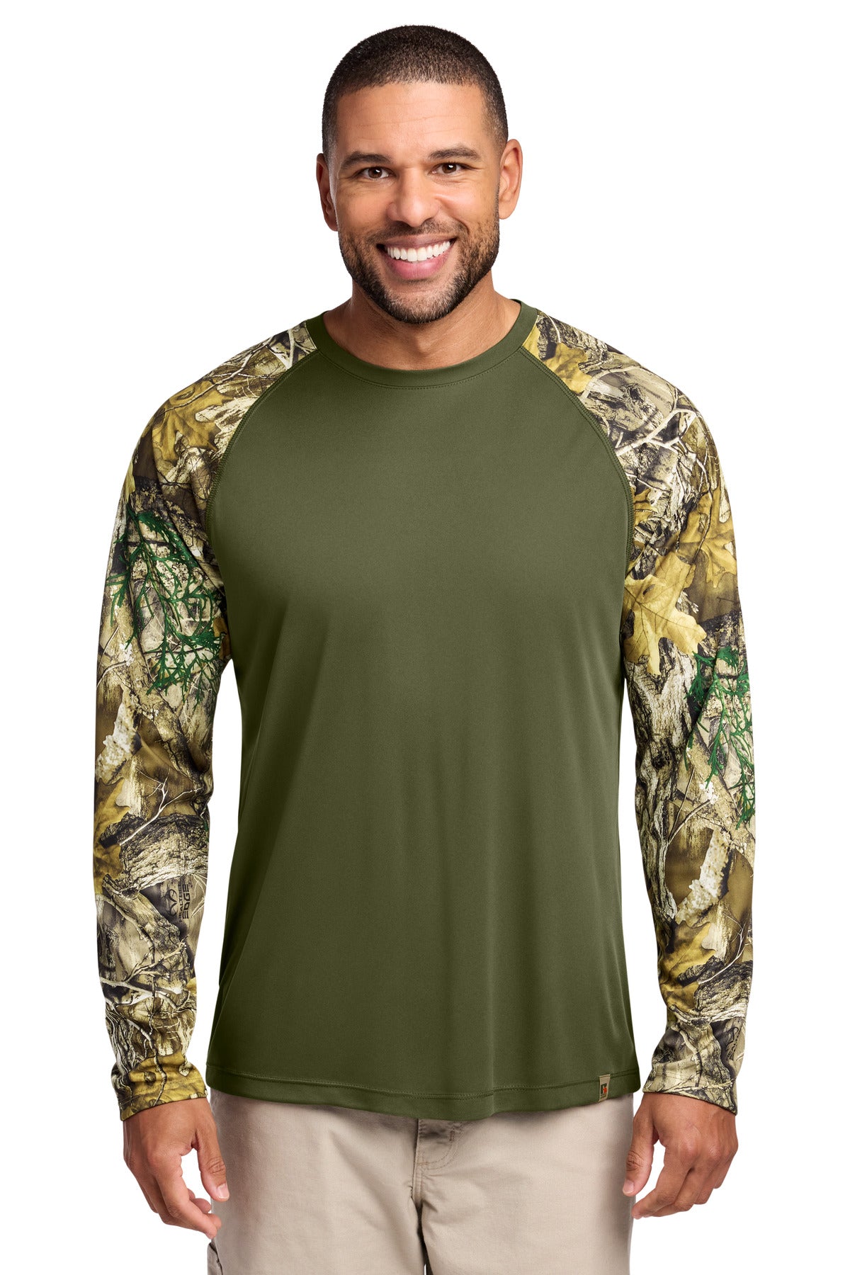 Custom Olive Drab Green/ Realtree Edge Performance Long Sleeve Tee RU151LS, personalized by SanCanDo Swag in Argyle, TX