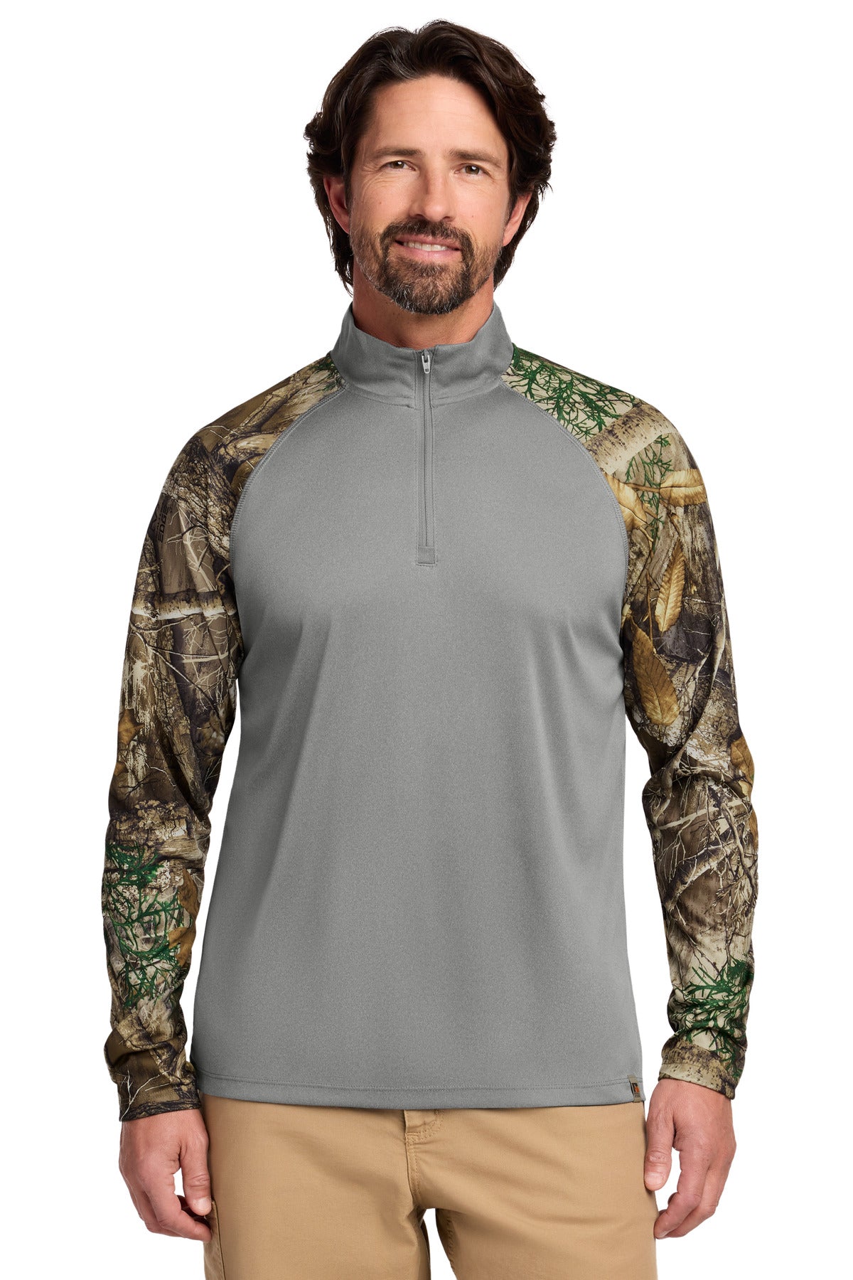 Custom Grey Concrete Heather/ Realtree Edge Realtree Colorblock Performance 1/4-Zip RU152, personalized by SanCanDo Swag in Argyle, TX