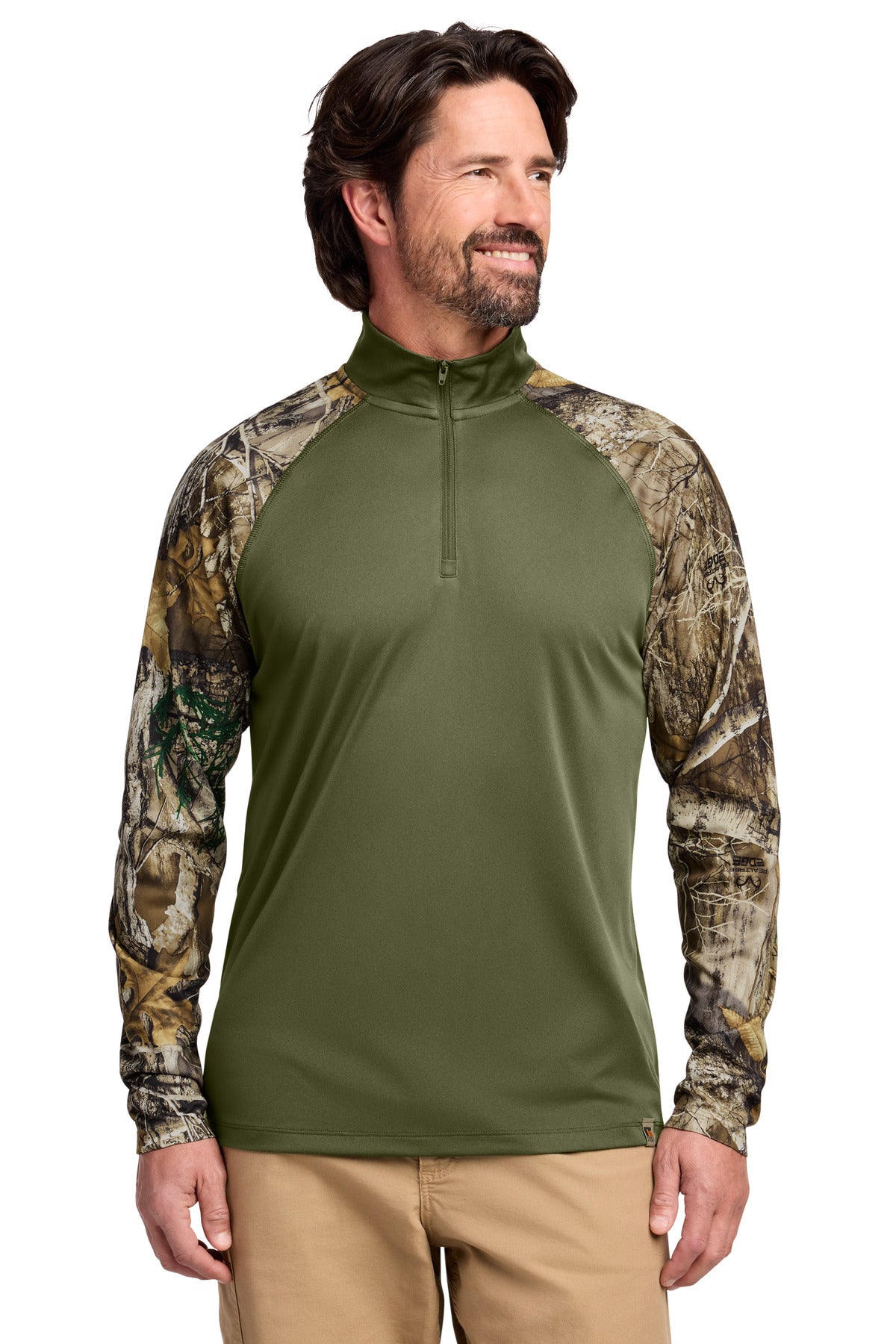 Custom Olive Drab Green/ Realtree Edge Realtree Colorblock Performance 1/4-Zip RU152, personalized by SanCanDo Swag in Argyle, TX