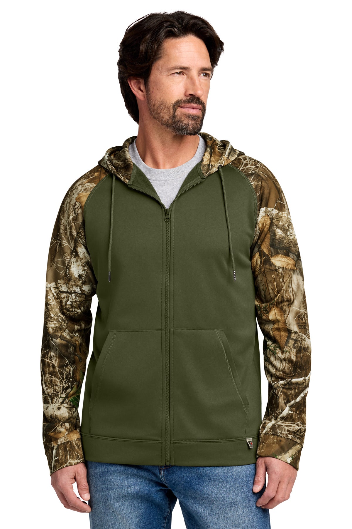Custom Olive Drab Green/ Realtree Edge Performance Colorblock Full-Zip Hoodie RU452, personalized by SanCanDo Swag in Argyle, TX