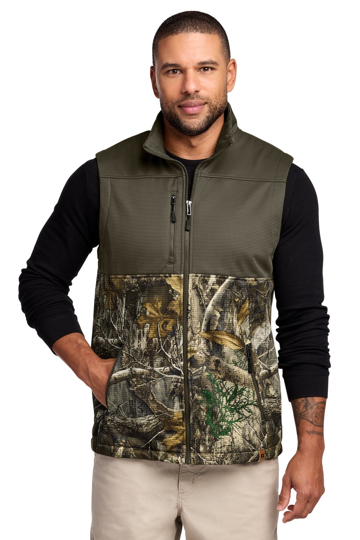 Custom Cargo Brown/ Realtree Edge Realtree Atlas Colorblock Soft Shell Vest RU604, personalized by SanCanDo Swag in Argyle, TX