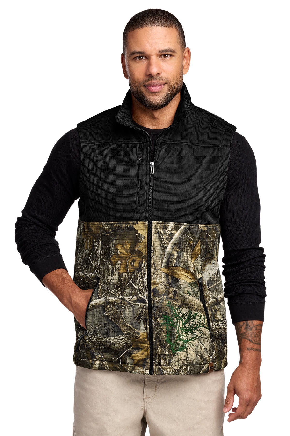 Custom Deep Black/ Realtree Edge Realtree Atlas Colorblock Soft Shell Vest RU604, personalized by SanCanDo Swag in Argyle, TX