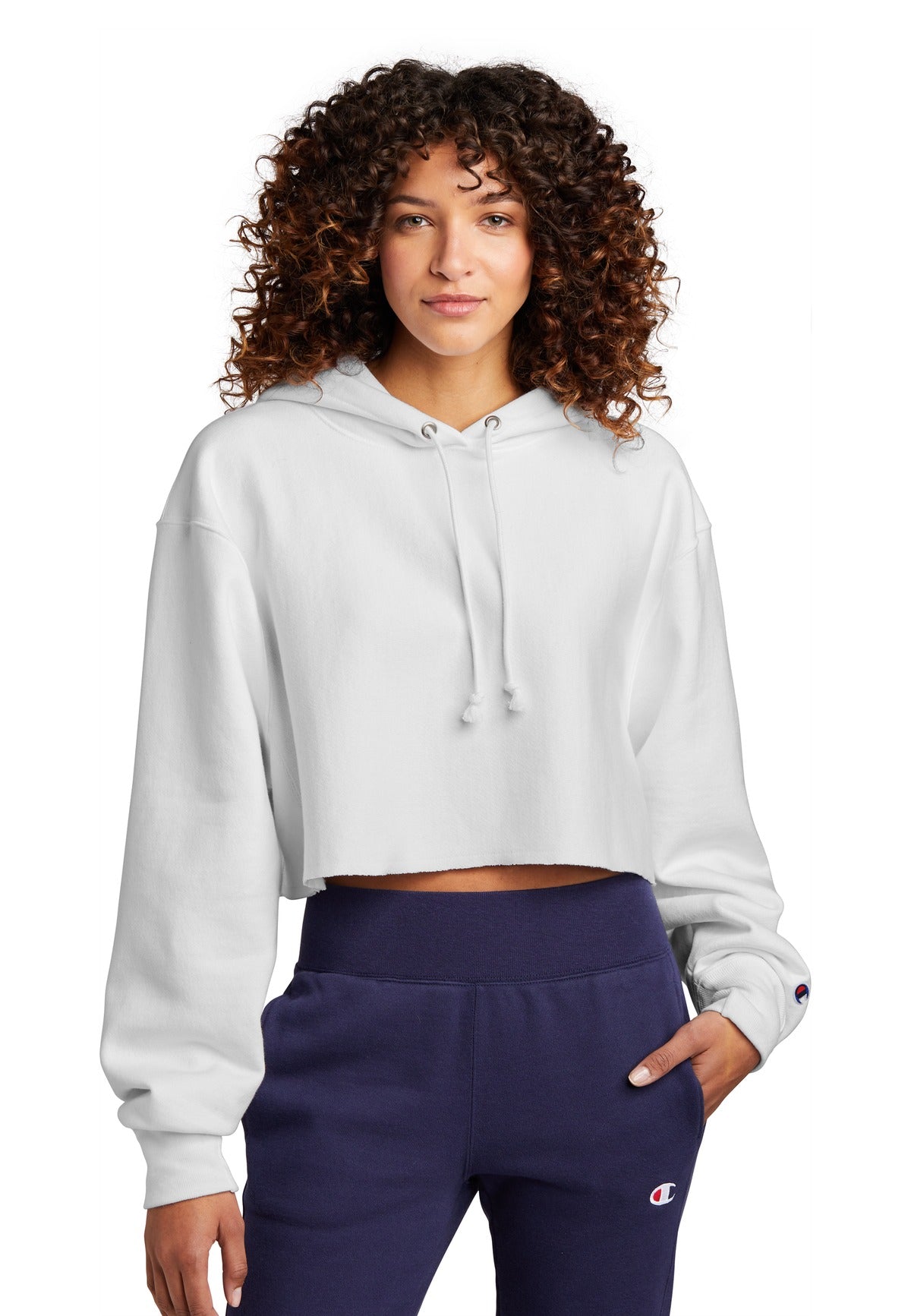 Custom White Reverse Weave Cropped Cut-Off Hoodie RW01W, personalized by SanCanDo Swag in Argyle, TX