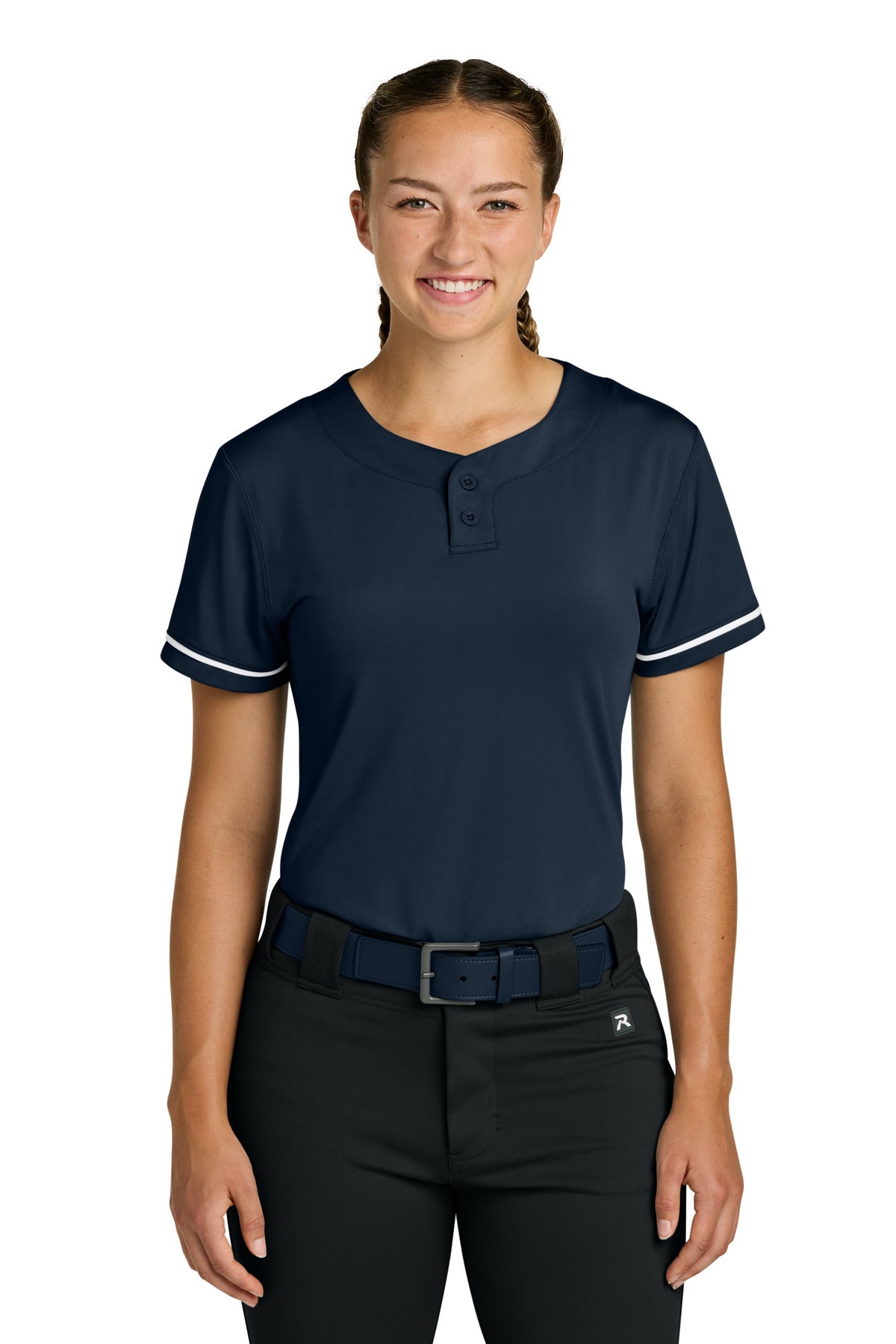 Custom Navy Women's Select 2-Button Softball Jersey RW7220, personalized by SanCanDo Swag in Argyle, TX