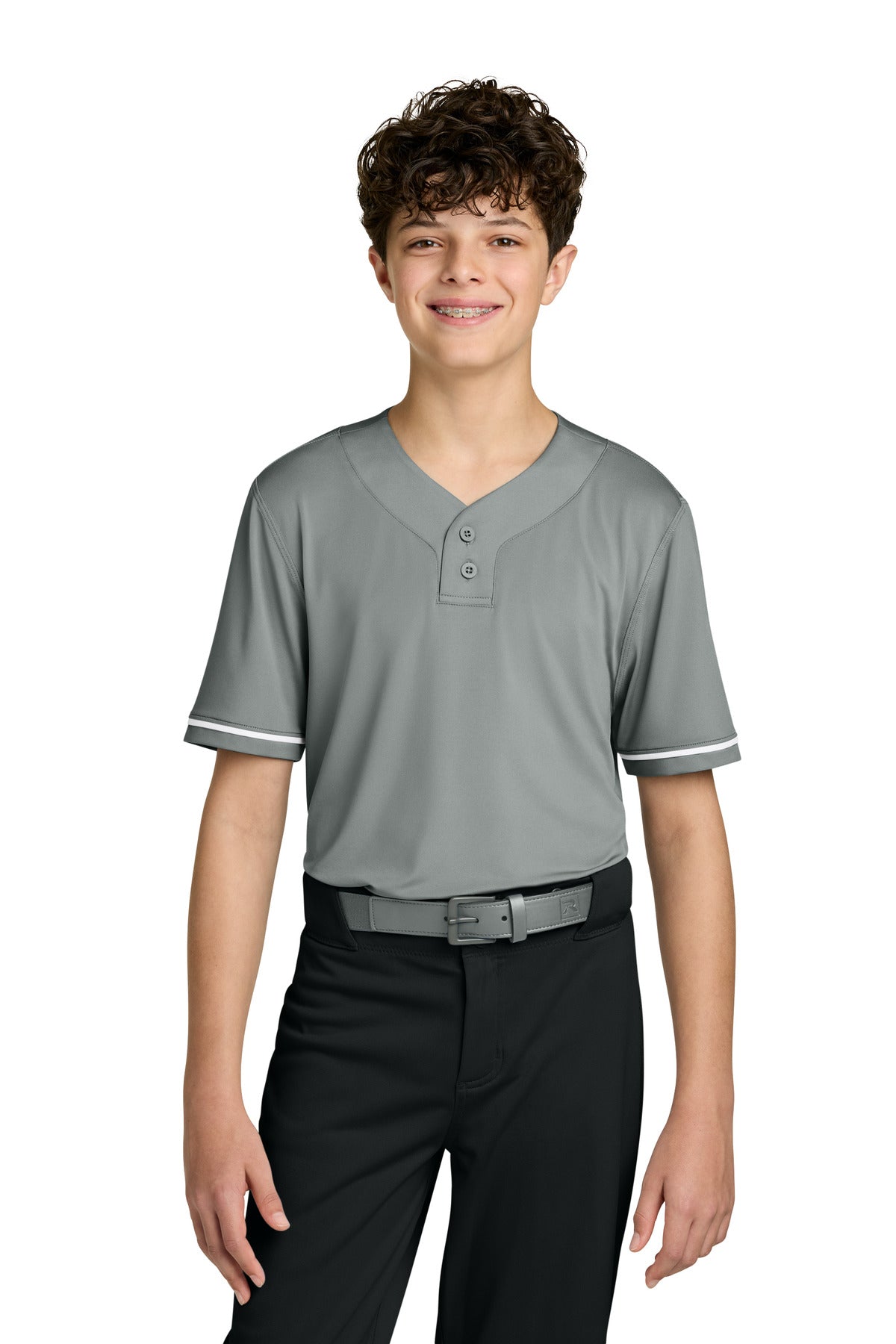 Custom Grey Youth Select 2-Button Baseball Jersey RY7910, personalized by SanCanDo Swag in Argyle, TX