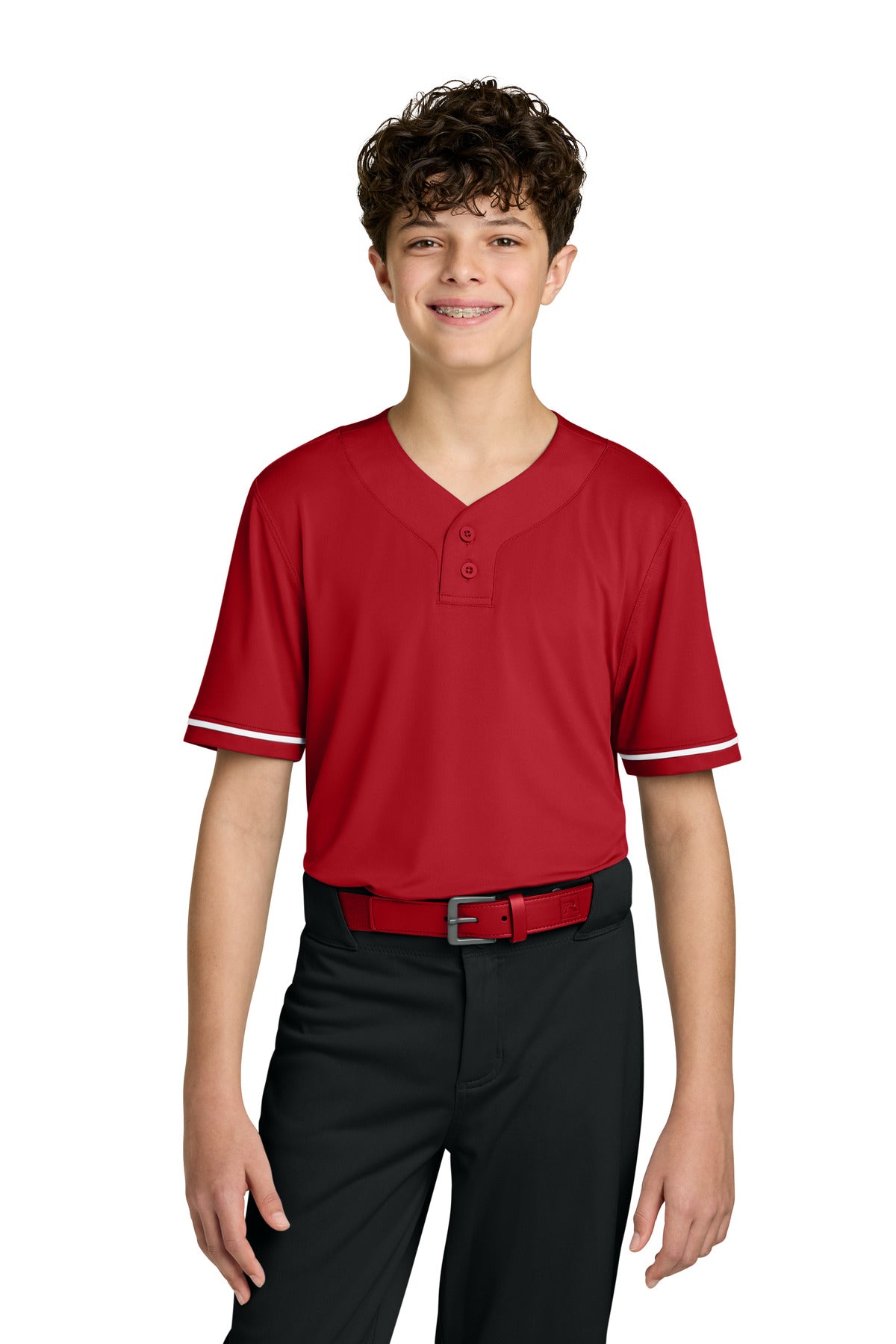 Custom Red Youth Select 2-Button Baseball Jersey RY7910, personalized by SanCanDo Swag in Argyle, TX