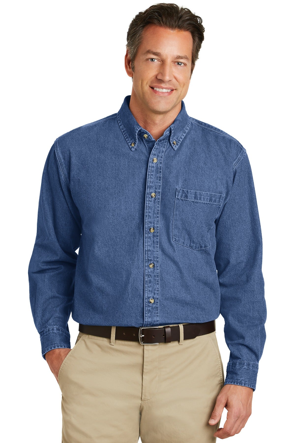 Custom Dark Blue Stonewashed Heavyweight Denim Shirt S100, personalized by SanCanDo Swag in Argyle, TX