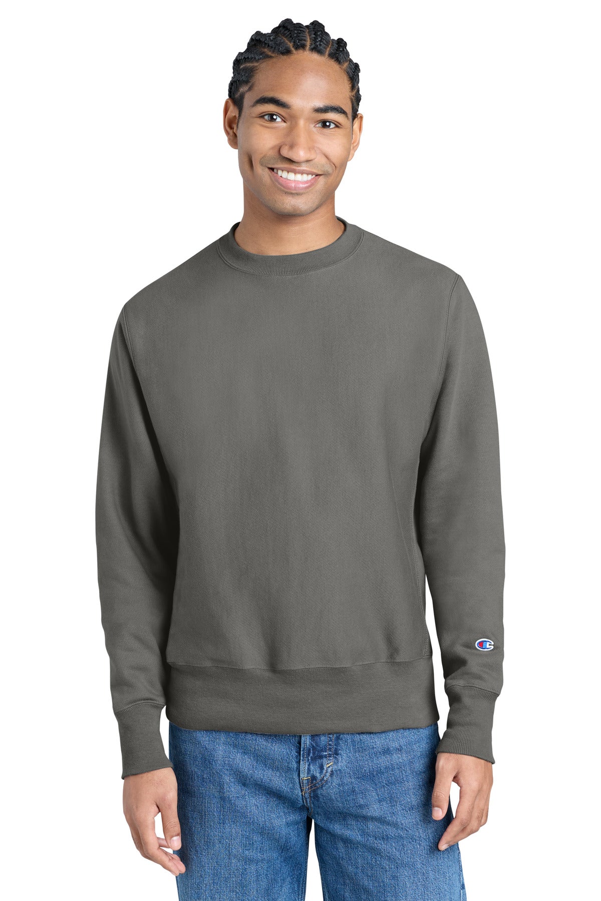 Custom Stone Gray Reverse Weave Crewneck S149, personalized by SanCanDo Swag in Argyle, TX