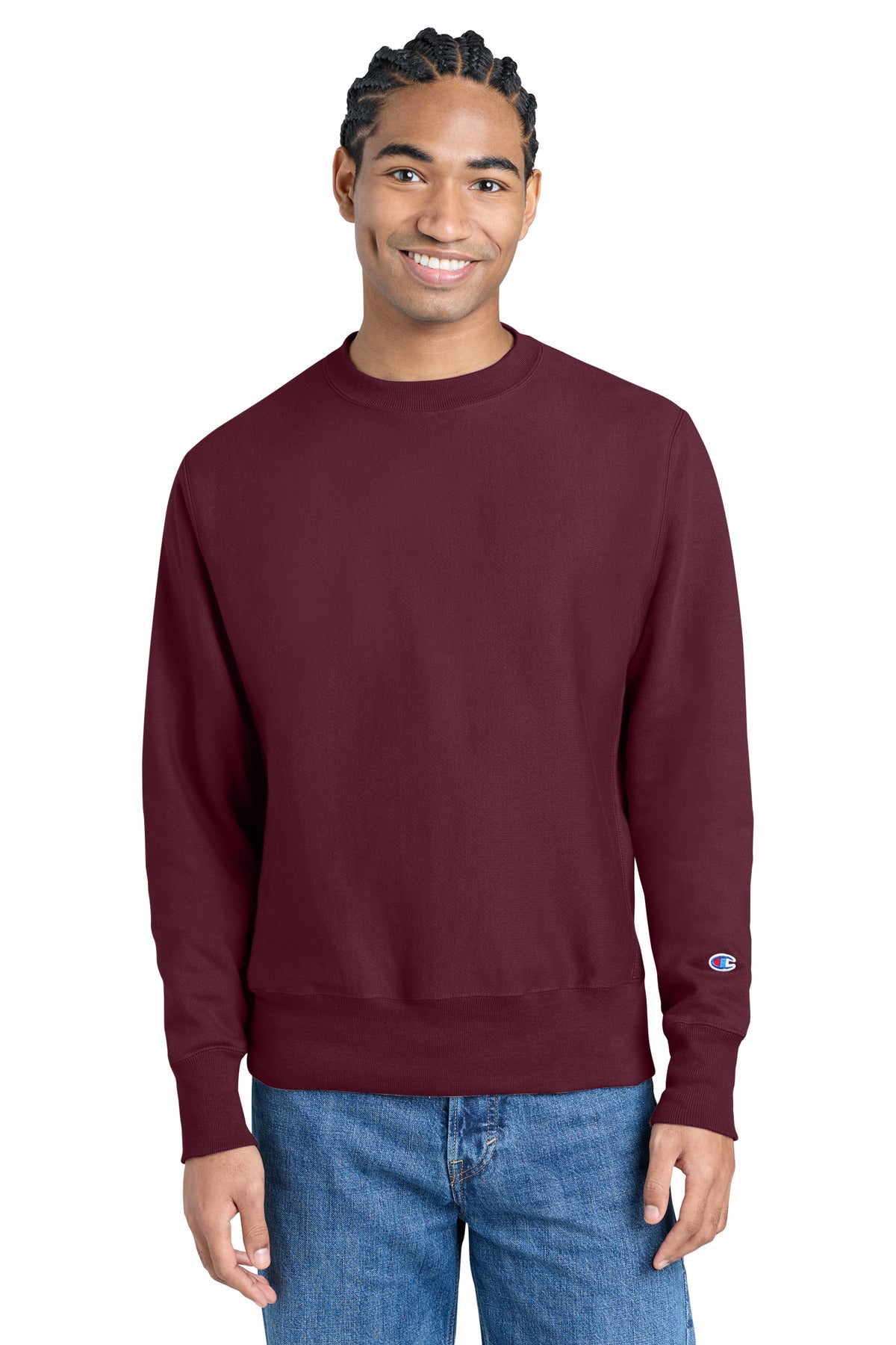 Custom Cardinal Reverse Weave Crewneck S149, personalized by SanCanDo Swag in Argyle, TX