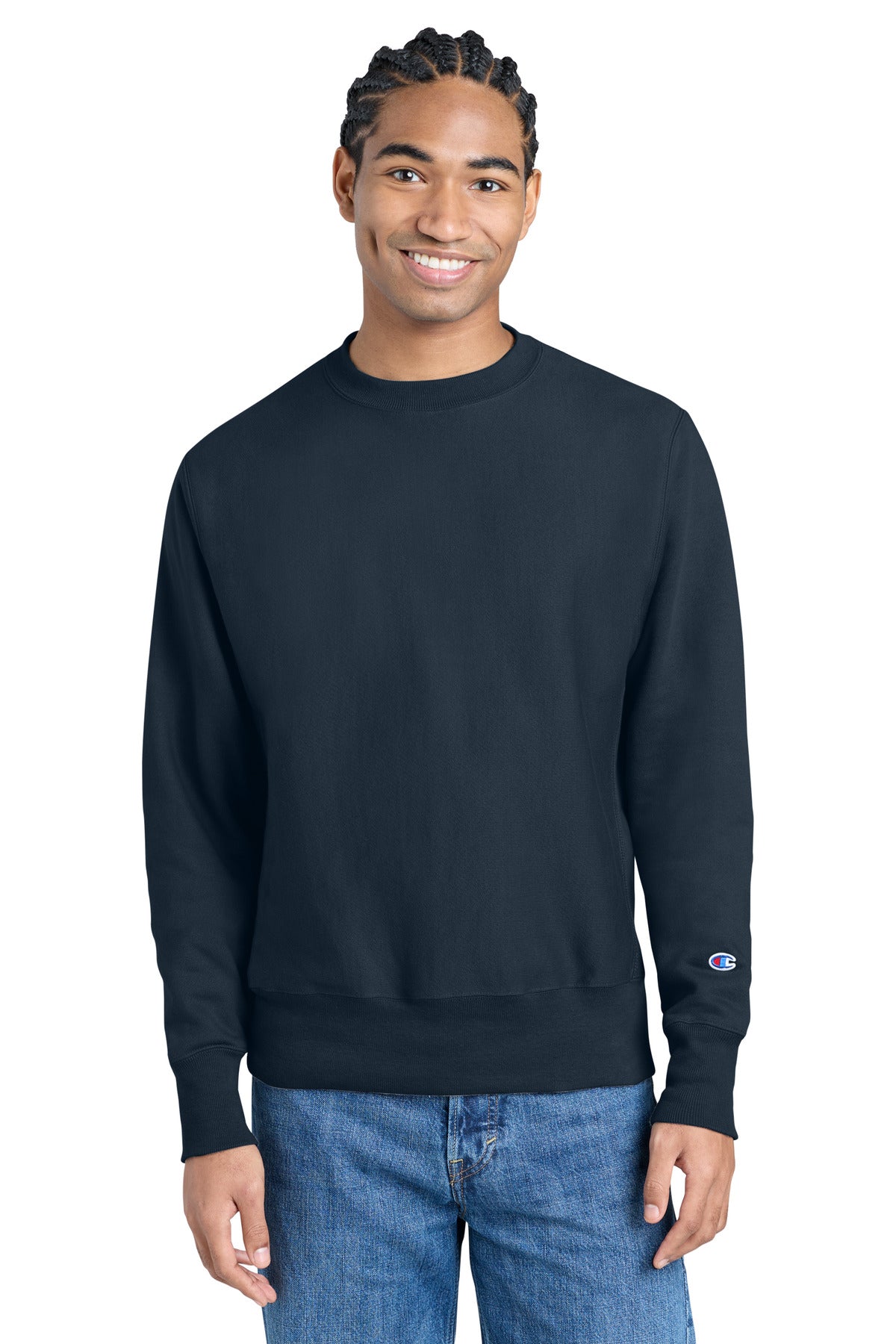 Custom Navy Reverse Weave Crewneck S149, personalized by SanCanDo Swag in Argyle, TX