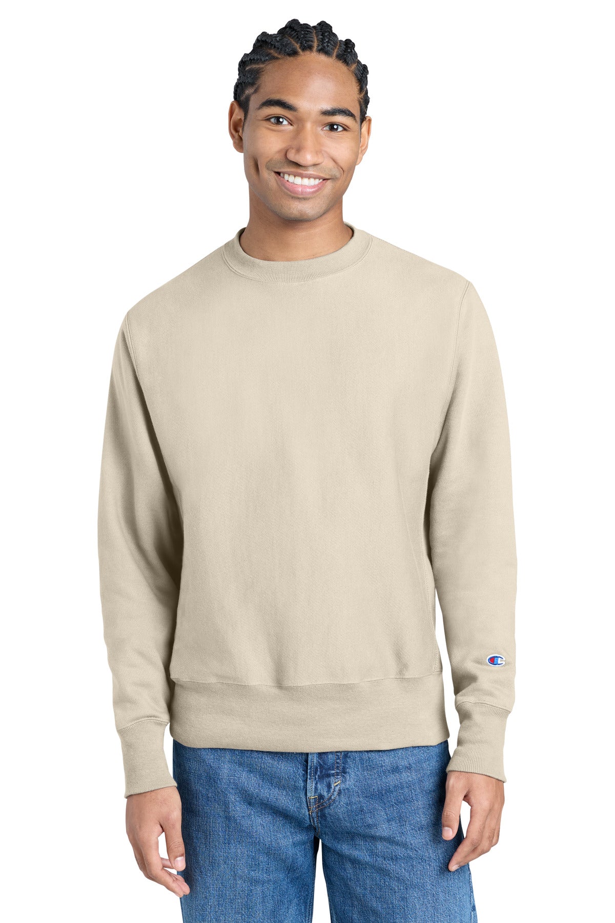 Custom Sand Reverse Weave Crewneck S149, personalized by SanCanDo Swag in Argyle, TX