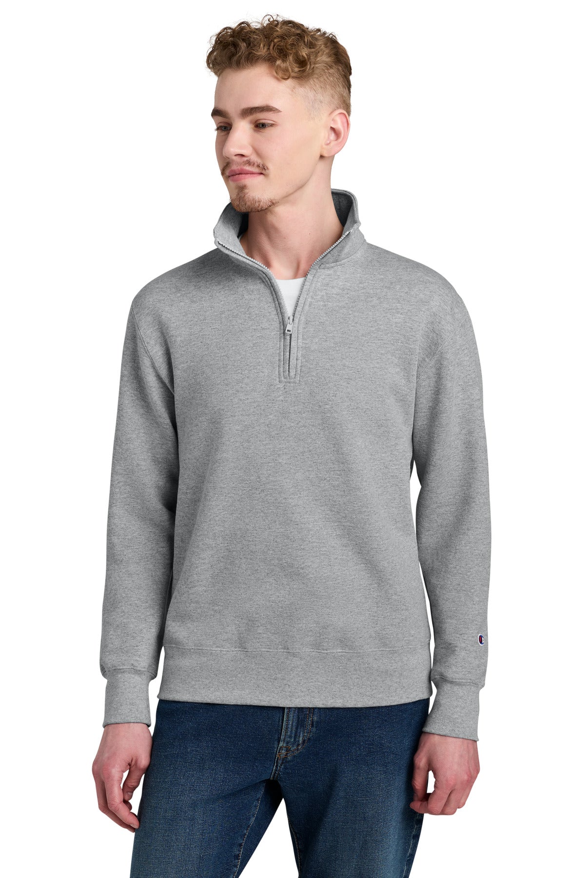 Custom Light Steel Powerblend 1/4-Zip Sweatshirt S450, personalized by SanCanDo Swag in Argyle, TX
