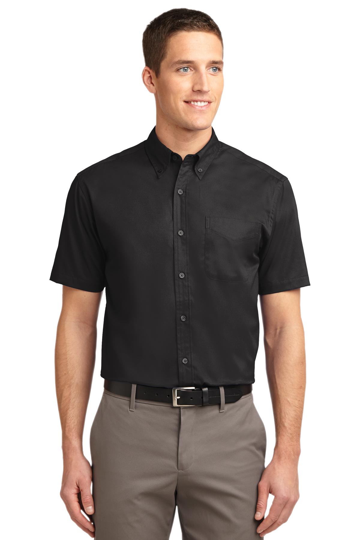 Custom Black/ Light Stone Short Sleeve Easy Care Shirt S508, personalized by SanCanDo Swag in Argyle, TX