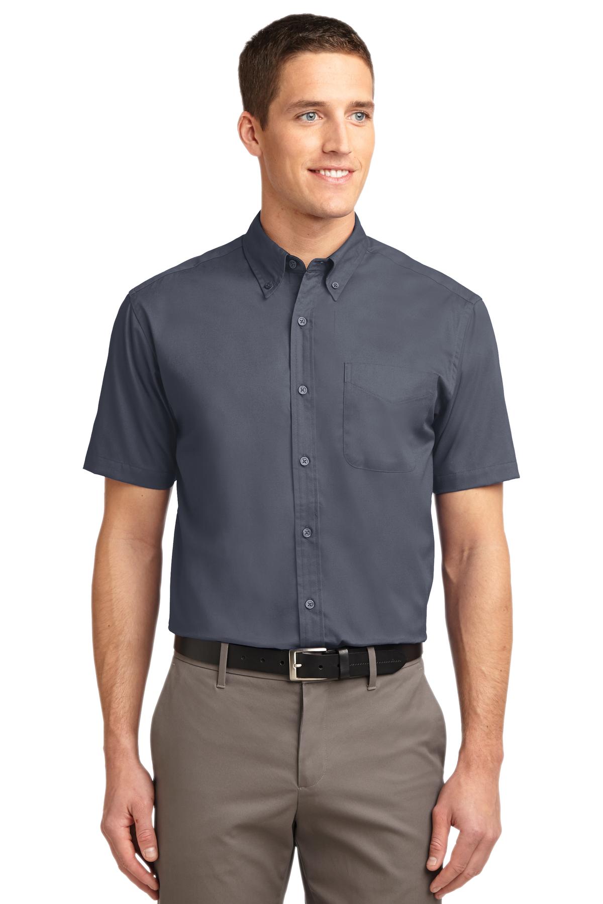 Custom Steel Grey/ Light Stone Short Sleeve Easy Care Shirt S508, personalized by SanCanDo Swag in Argyle, TX
