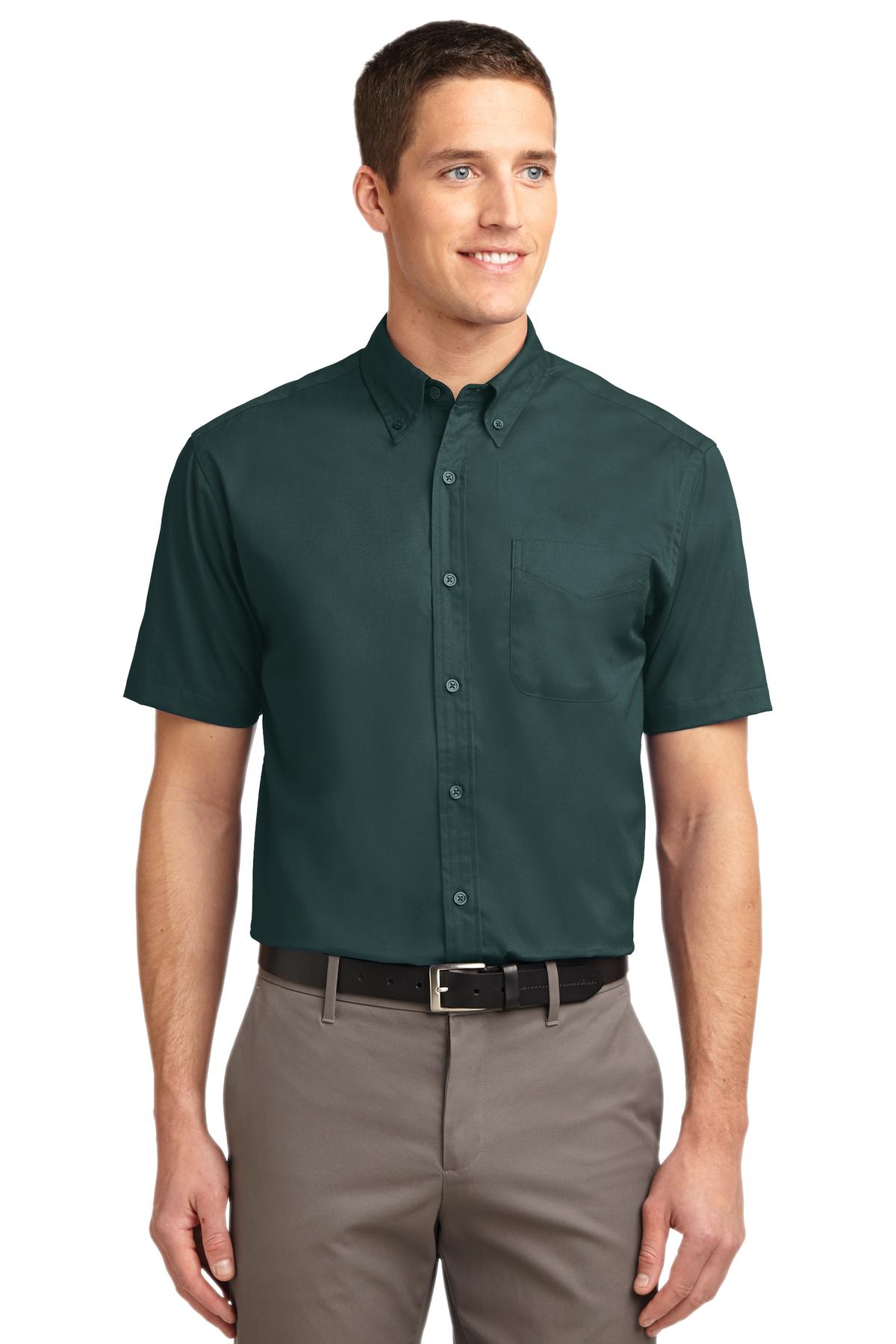 Custom Dark Green/ Navy Short Sleeve Easy Care Shirt S508, personalized by SanCanDo Swag in Argyle, TX