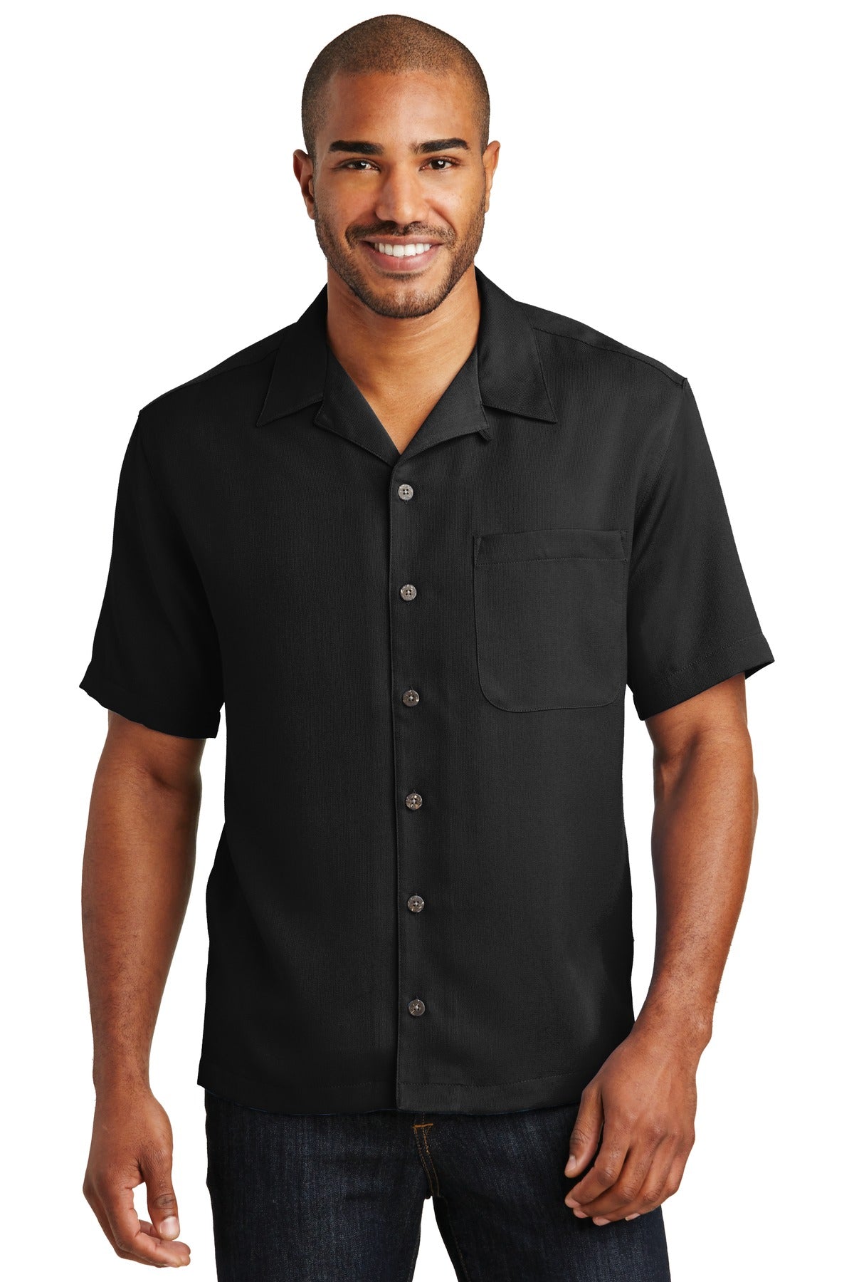 Custom Black Easy Care Camp Shirt S535, personalized by SanCanDo Swag in Argyle, TX