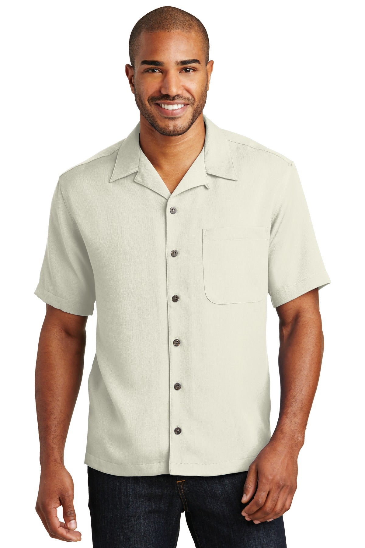 Custom Ivory Easy Care Camp Shirt S535, personalized by SanCanDo Swag in Argyle, TX