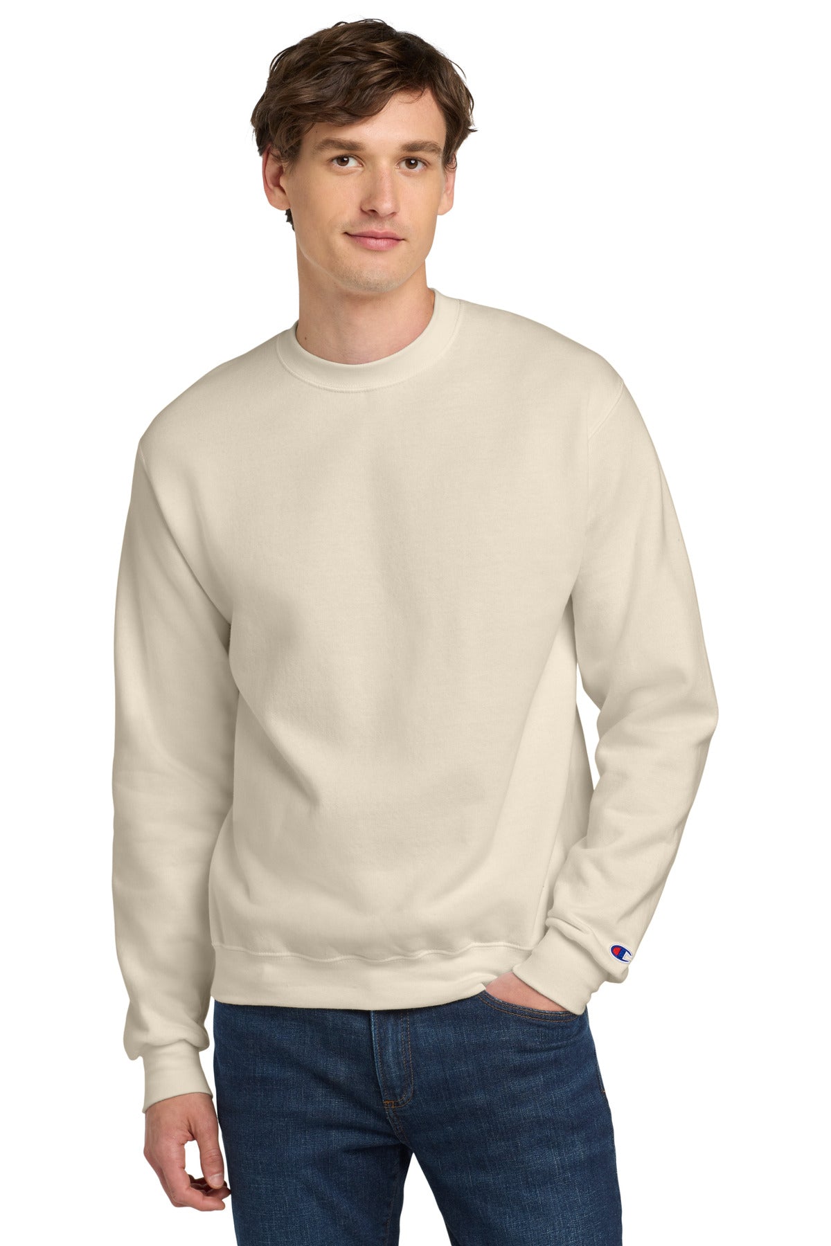 Custom Sand Powerblend Crewneck S6000, personalized by SanCanDo Swag in Argyle, TX