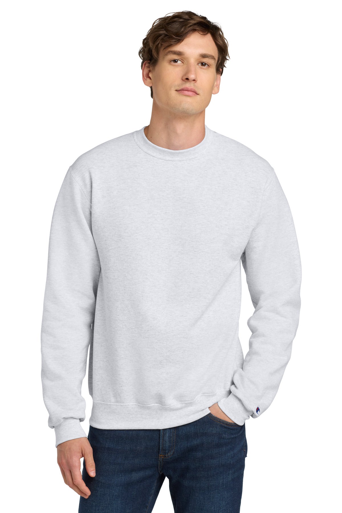 Custom Silver Grey Powerblend Crewneck S6000, personalized by SanCanDo Swag in Argyle, TX