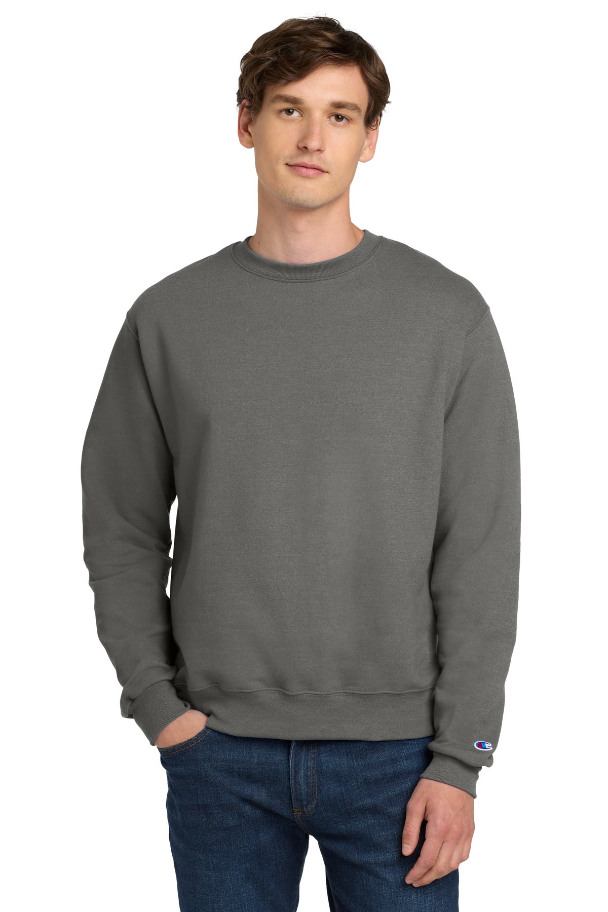 Custom Stone Gray Powerblend Crewneck S6000, personalized by SanCanDo Swag in Argyle, TX