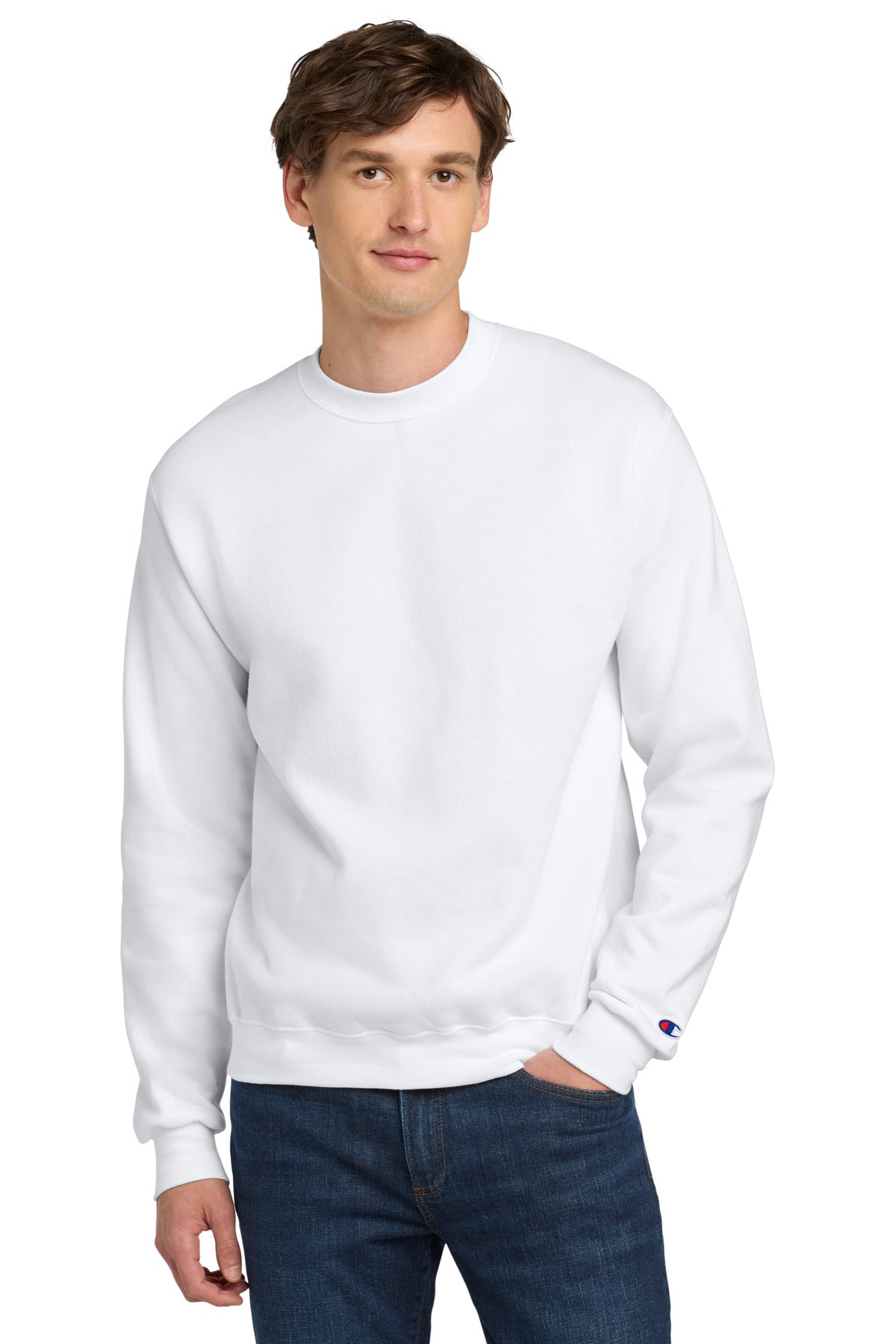 Custom White Powerblend Crewneck S6000, personalized by SanCanDo Swag in Argyle, TX