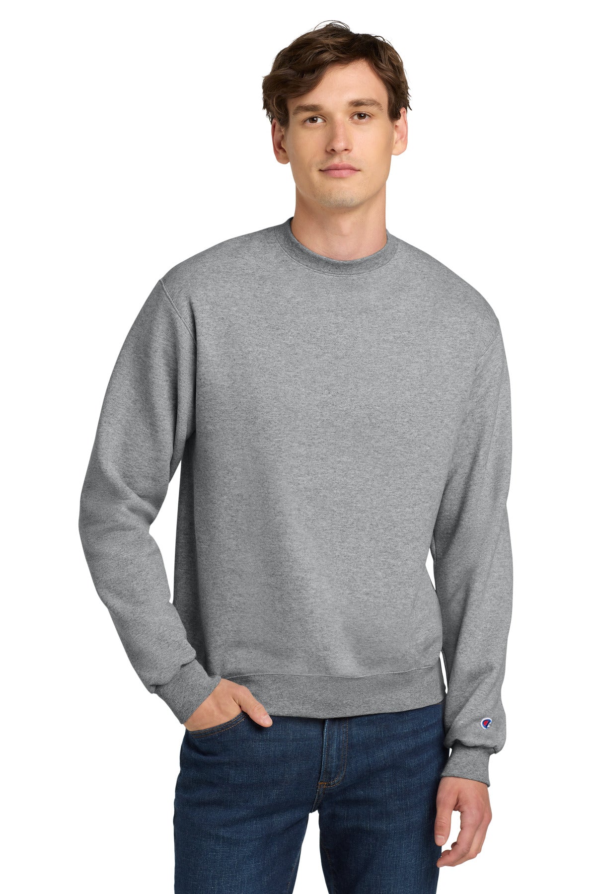 Custom Light Steel Powerblend Crewneck S6000, personalized by SanCanDo Swag in Argyle, TX