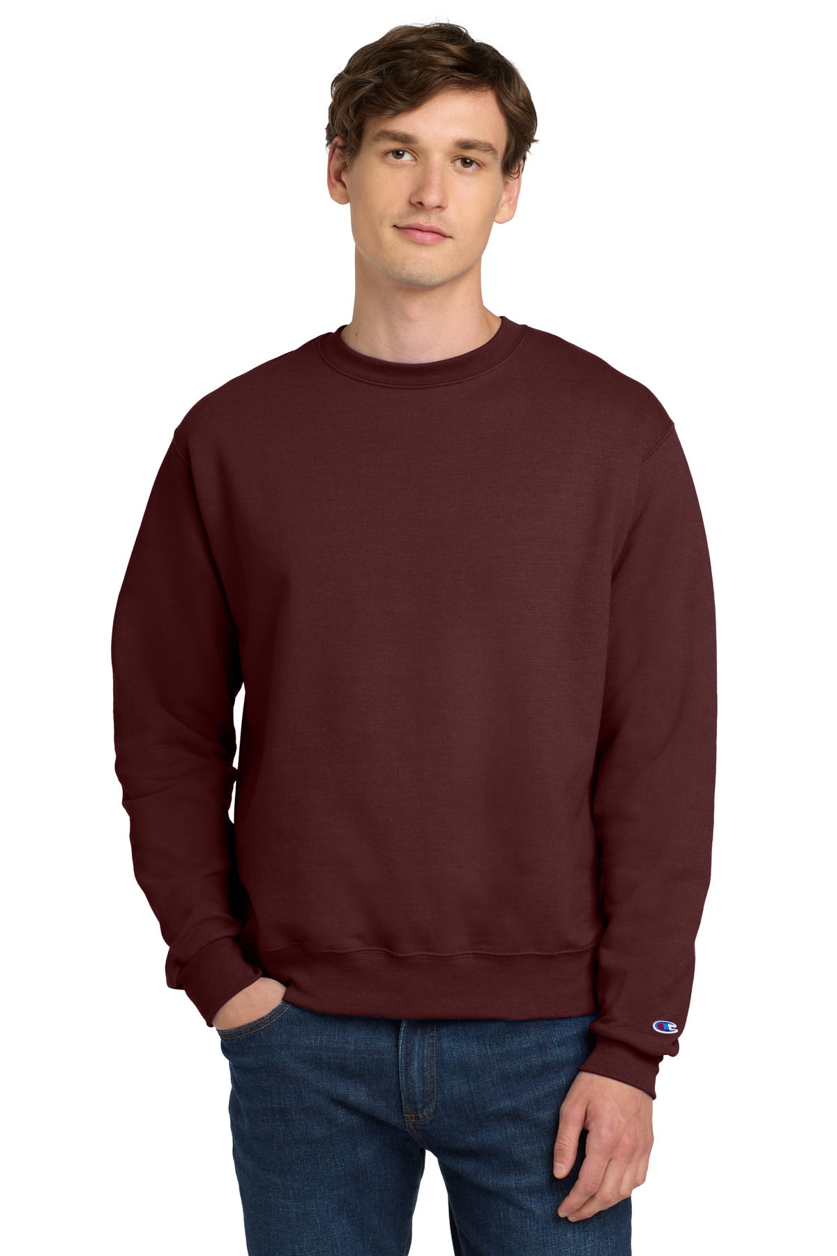 Custom Maroon Powerblend Crewneck S6000, personalized by SanCanDo Swag in Argyle, TX