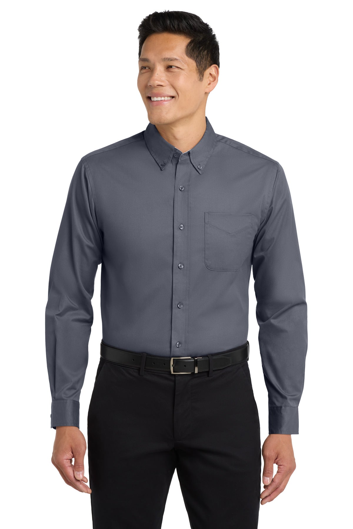 Custom Steel Grey/ Light Stone Long Sleeve Easy Care Shirt S608, personalized by SanCanDo Swag in Argyle, TX